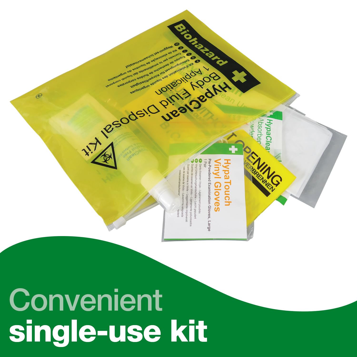Safety First Aid Group HypaClean Body Fluid Disposal Kit - Single Use, Compact, Yellow 3