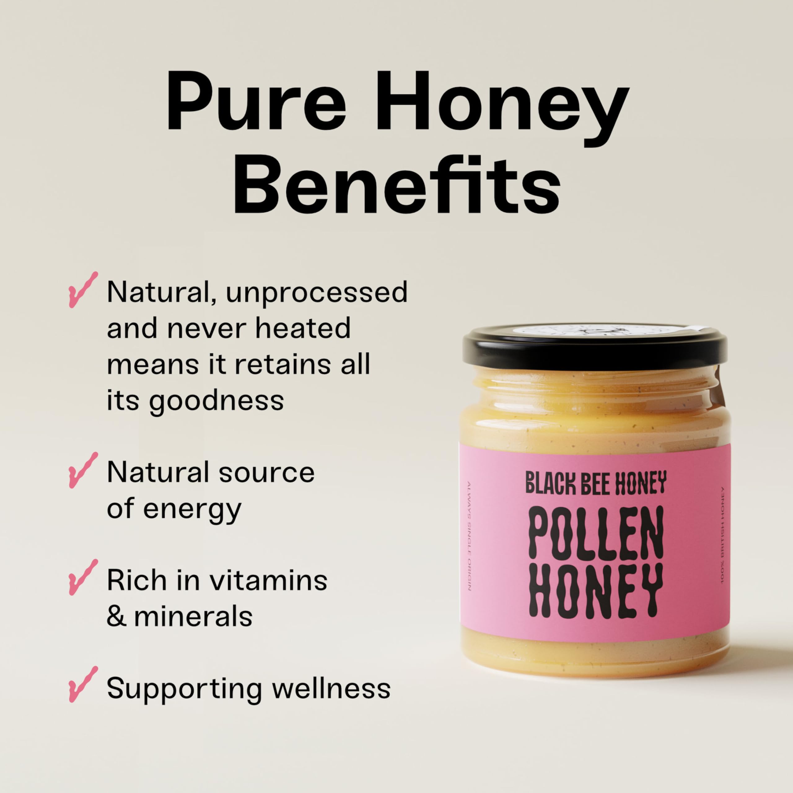 Black Bee Honey - Pure British Spring Honey with Bee Pollen Granules 8