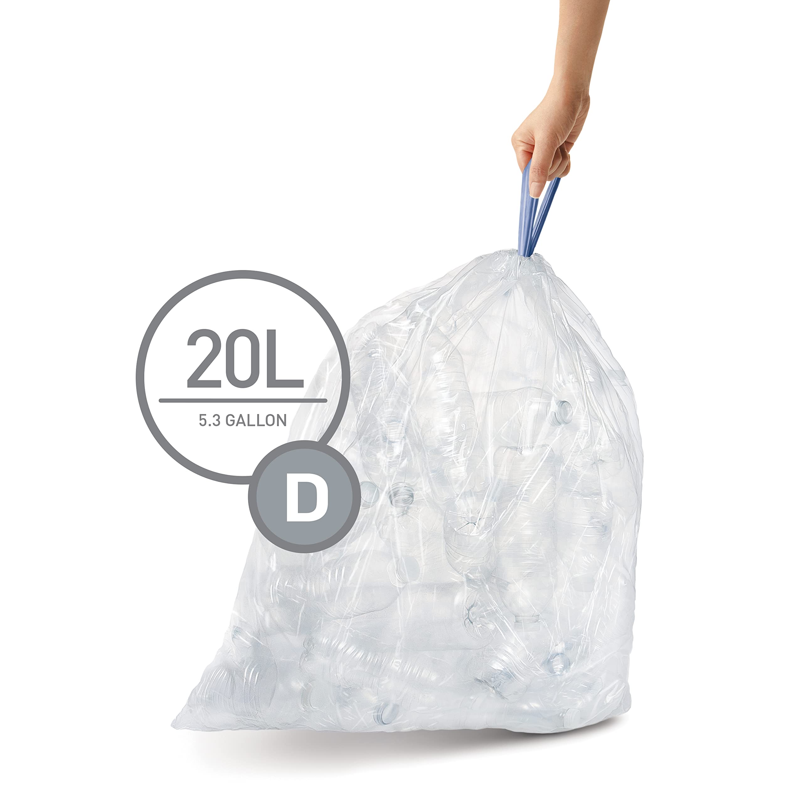 simplehuman CW0278 Code D Custom Fit Bin Liner - 60 Count, 20L Capacity, Clear Plastic 2