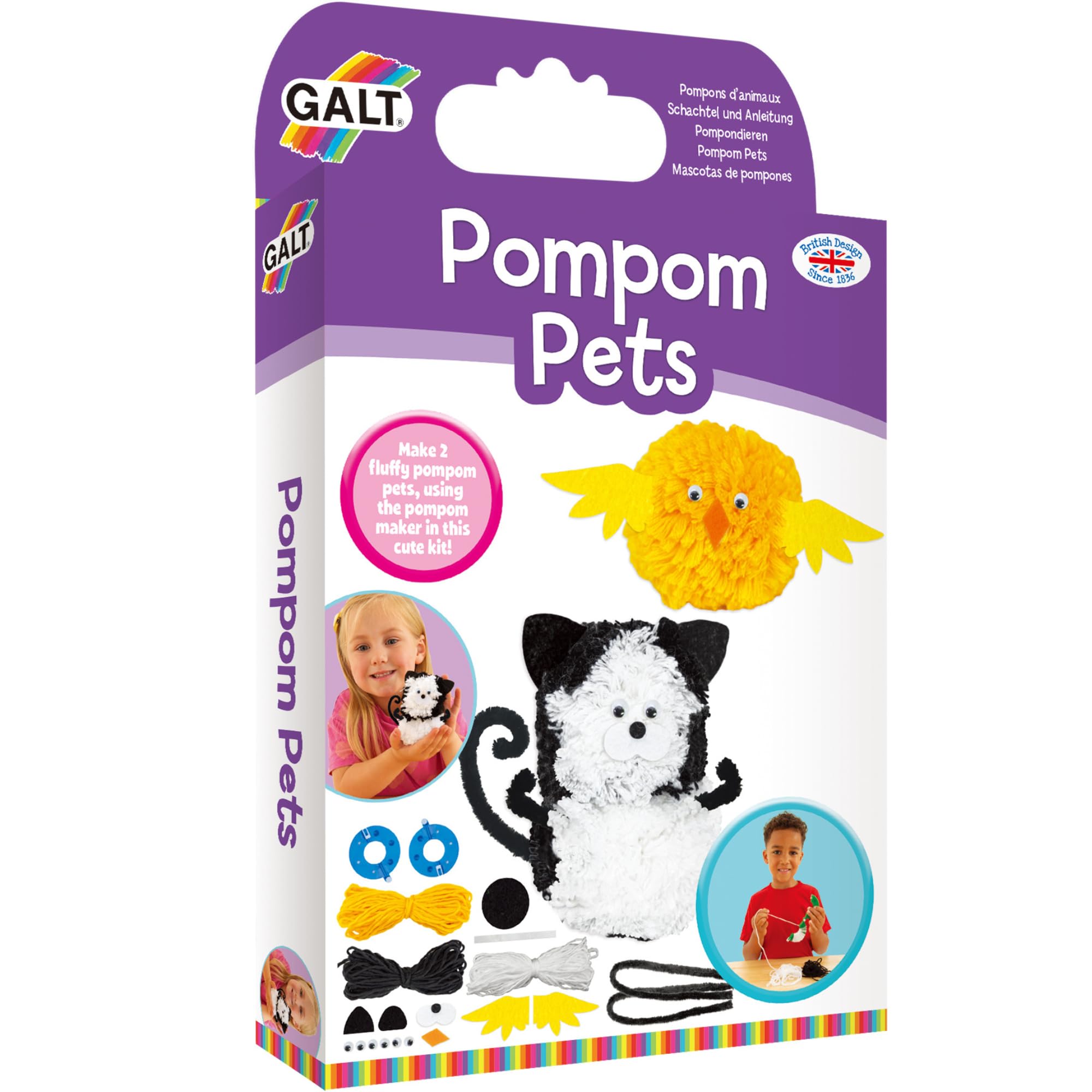 Galt Pom Pom Pets Knitting & Sewing Craft Kit | Create 2 Fluffy Animals | Ages 5+