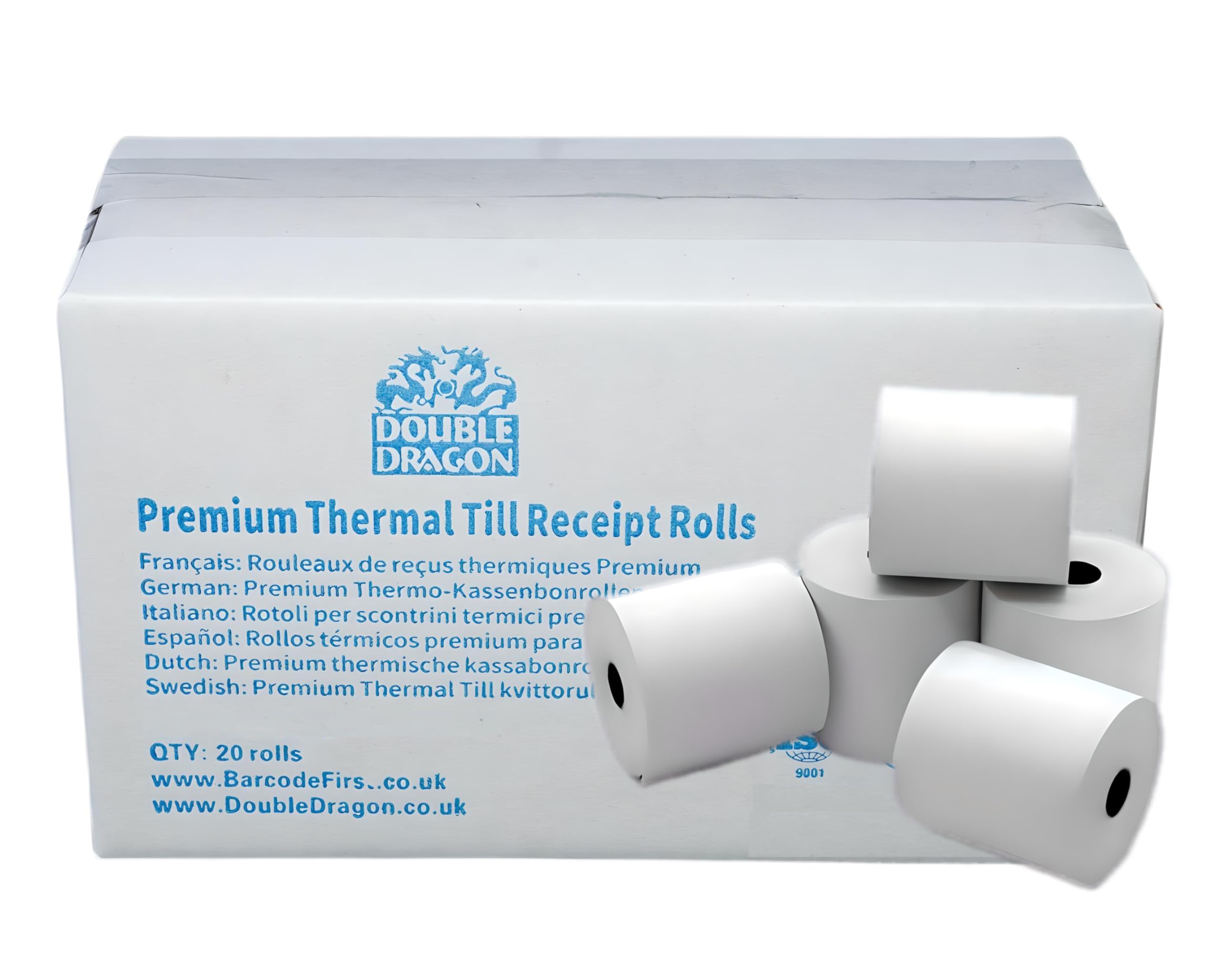 Double Dragon Premium Thermal Paper Till Rolls - 57x57mm, Box of 20 Rolls | BPA-Free 1