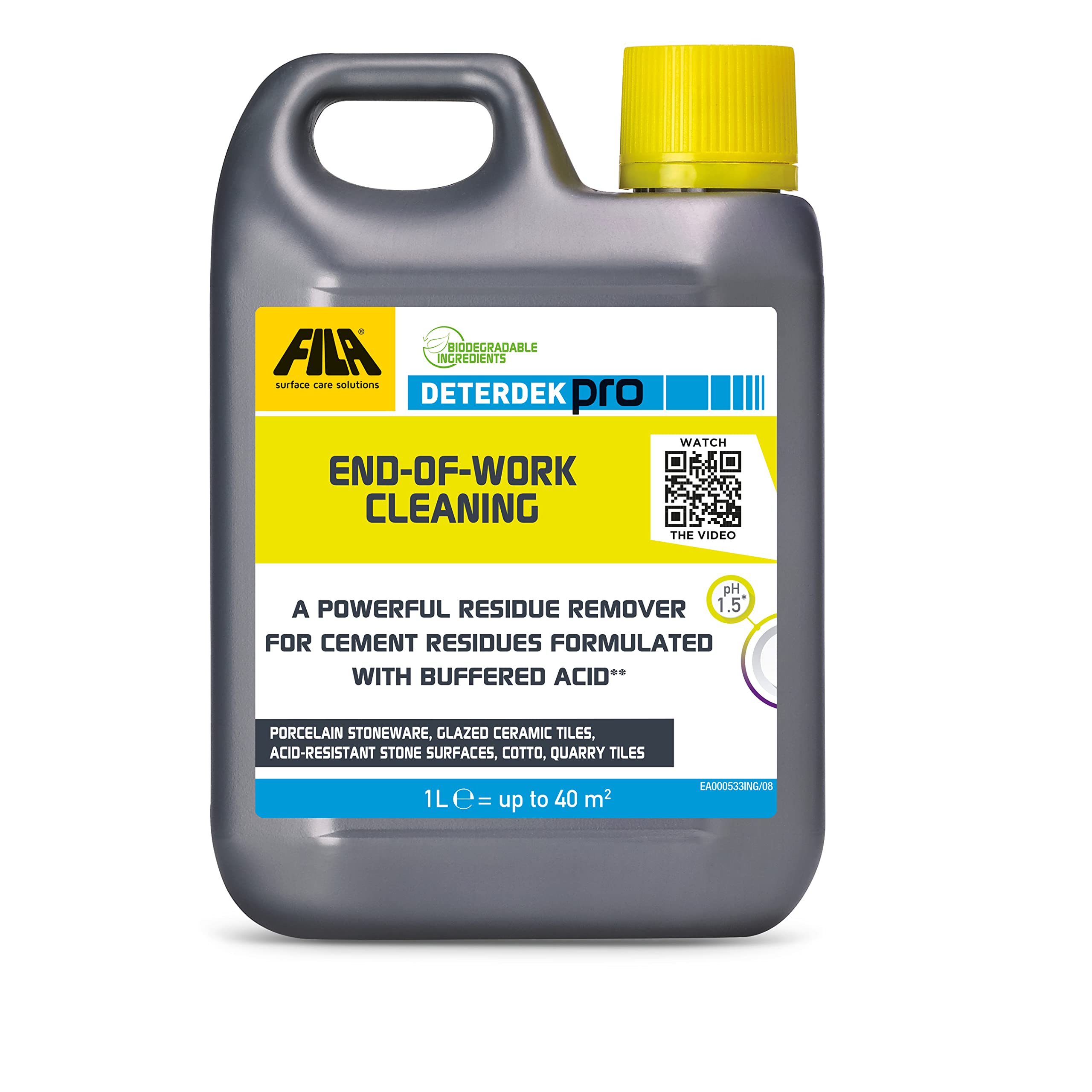 FILA Surface Care Solutions DETERDEK PRO Professional Acid Cleaner for Cement & Rust Removal | 1L Liquid 1