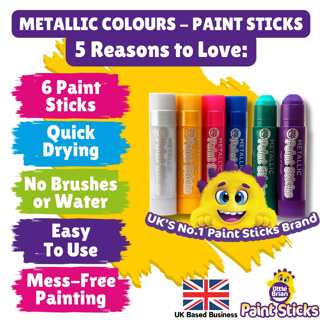 Little Brian Paint Sticks - 6 Pack Assorted Metallic Colours | Quick Drying Watercolour Sticks