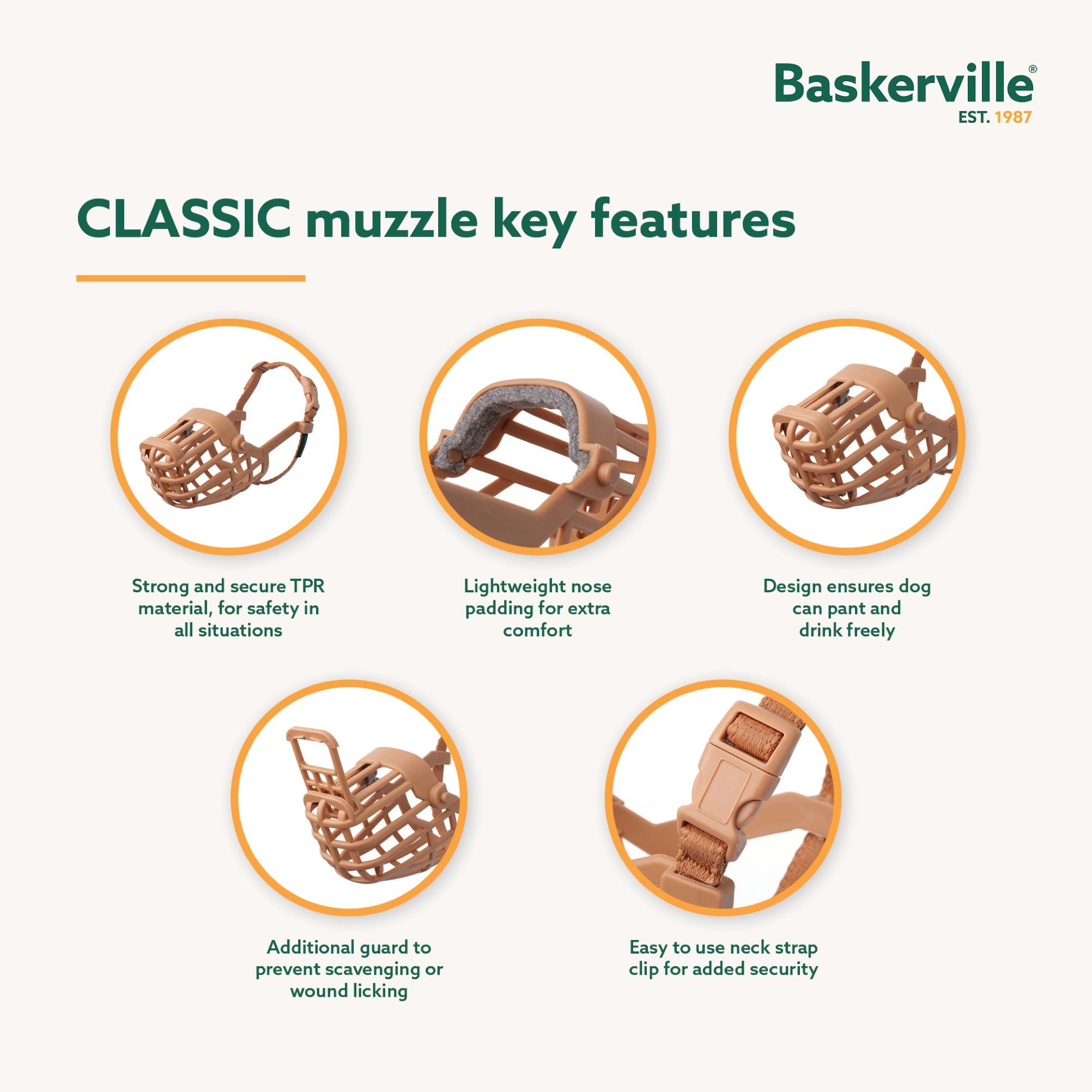 Baskerville Classic Basket Muzzle - Size 2, Brown, Prevents Biting & Scavenging | TPE 4