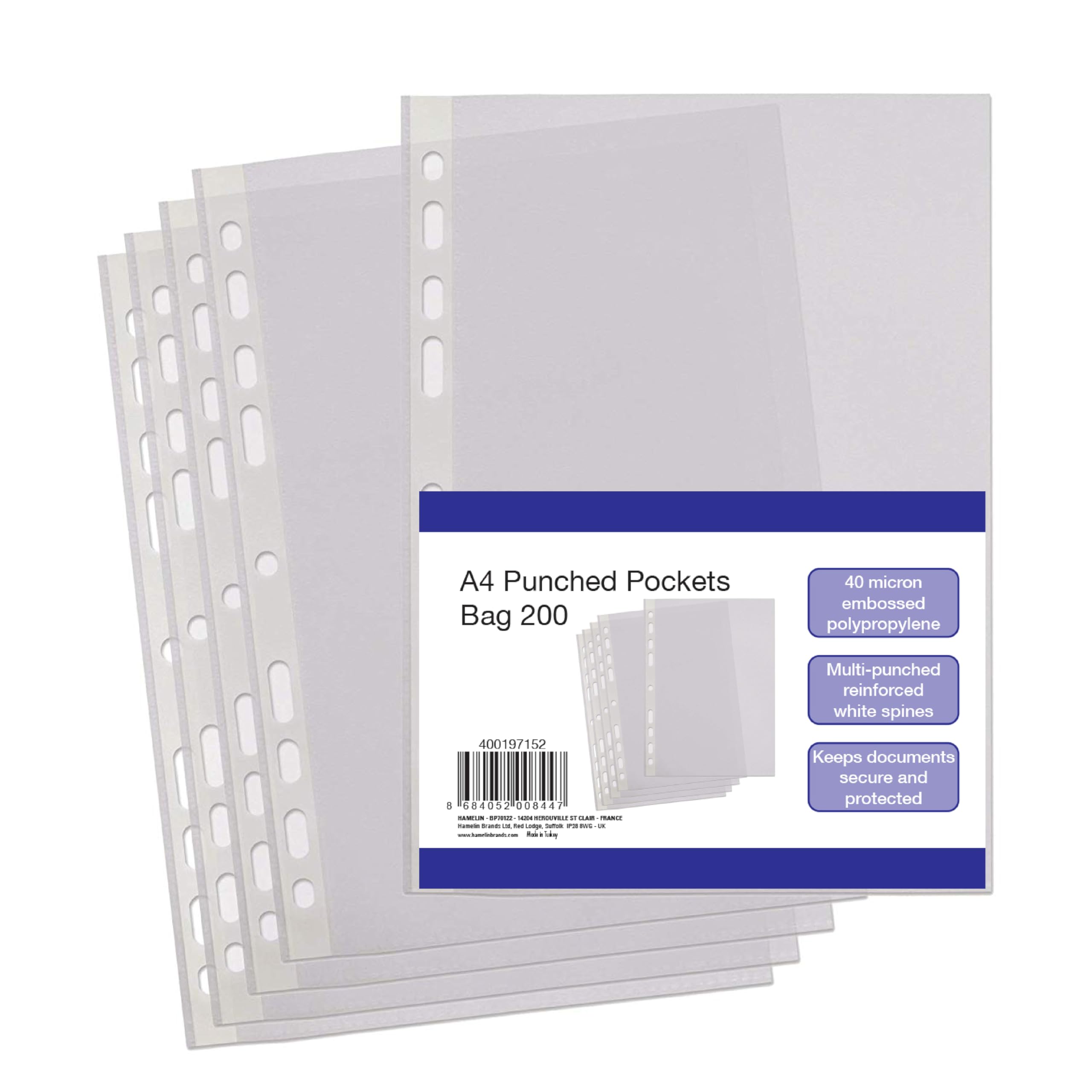 SUMMIT A4 Punched Pockets - Clear Embossed Poly Pockets, 200 Pack | Universal Multi-Punch 1