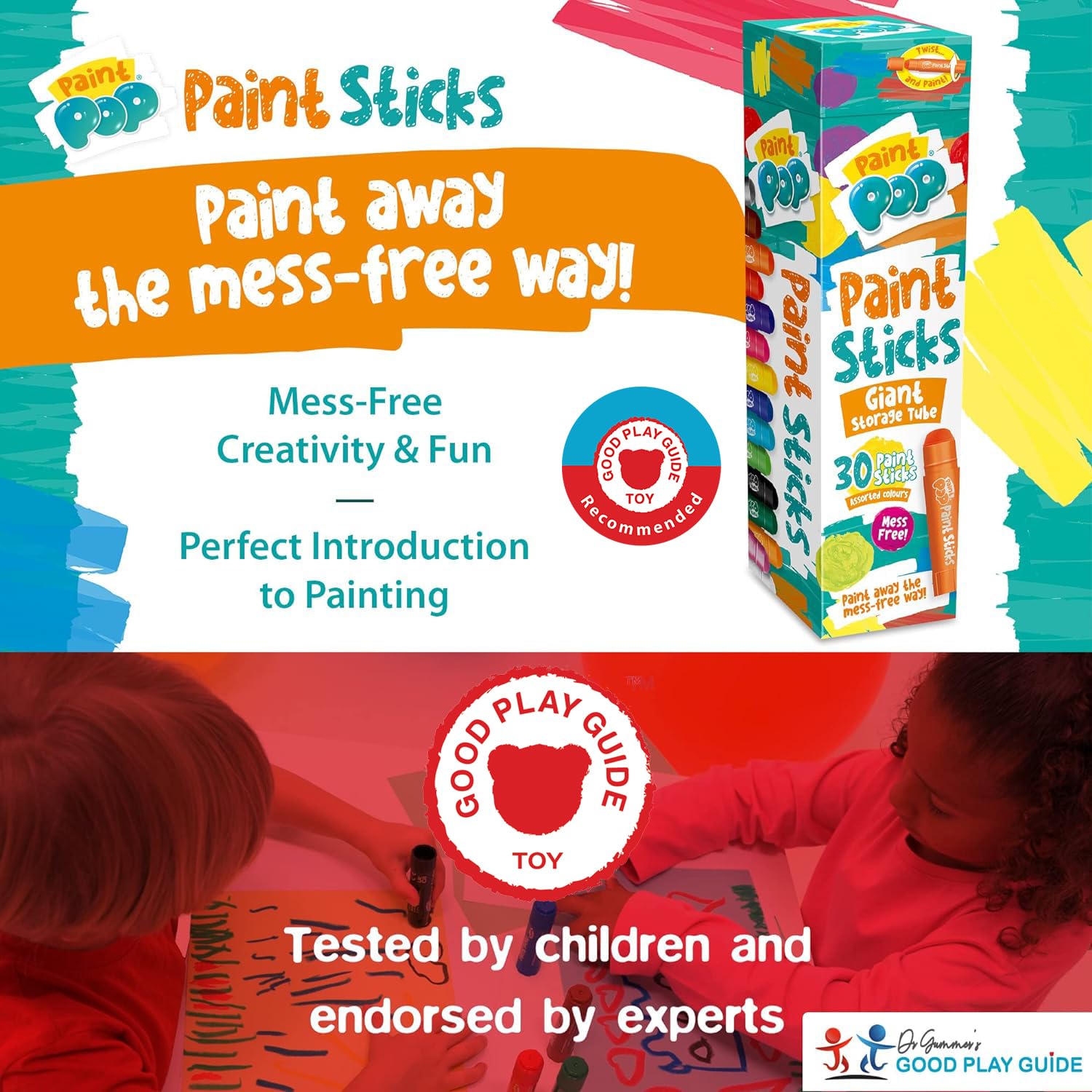 Paint Pop Paint Sticks - 30 Pack Assorted Colors | Mess-Free Painting for Kids