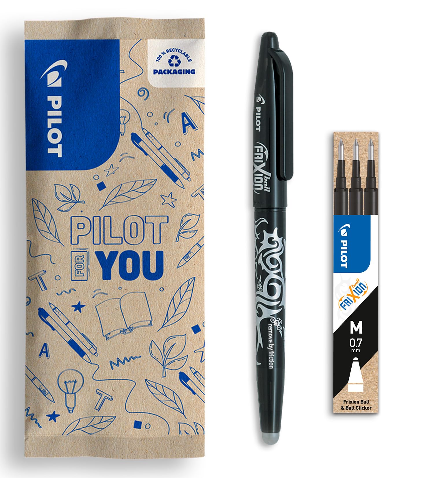 PILOT FriXion Ball 07 Erasable Gel Ink Rollerball Pen Refills - Black (3 Pack) 1