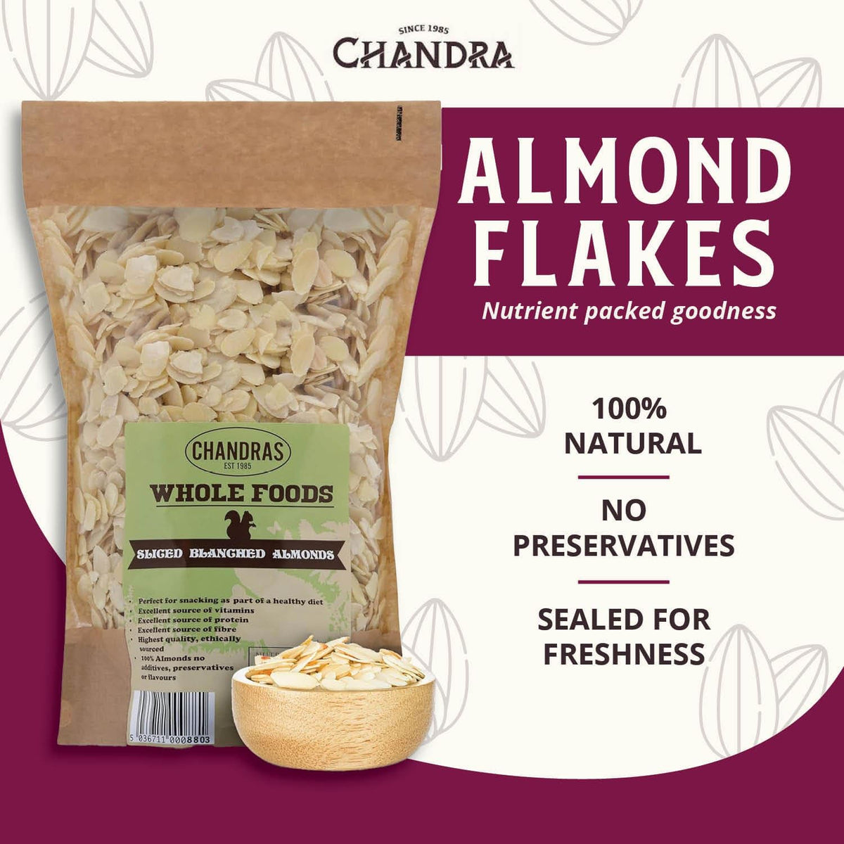 CHANDRA Almond Flakes - 1kg Blanched Sliced Almond Slivers | Keto & Paleo Friendly | Sourced from Spain