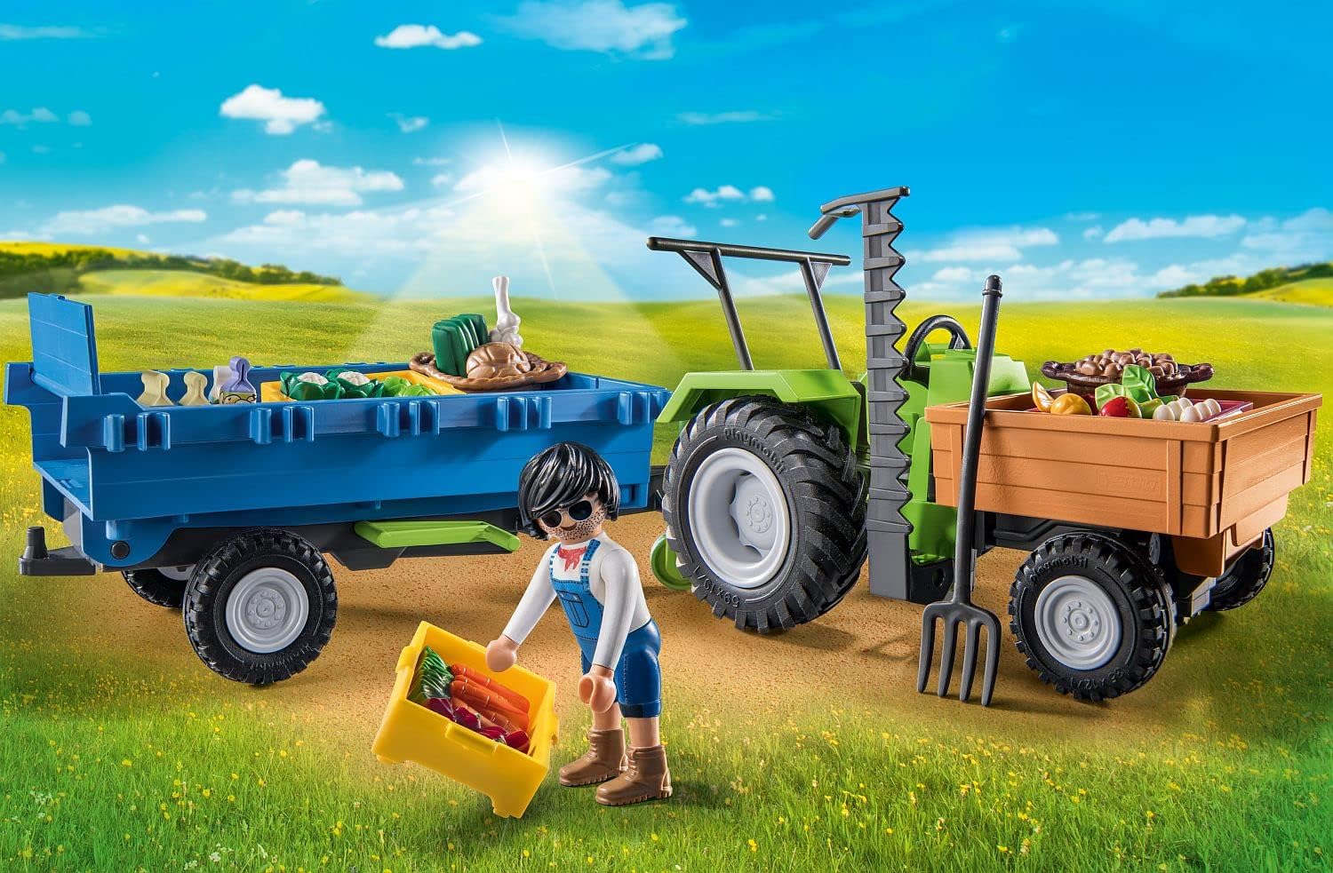Playmobil Country Harvester Tractor with Trailer and Transport Boxes - Farm Playset for Kids 4+