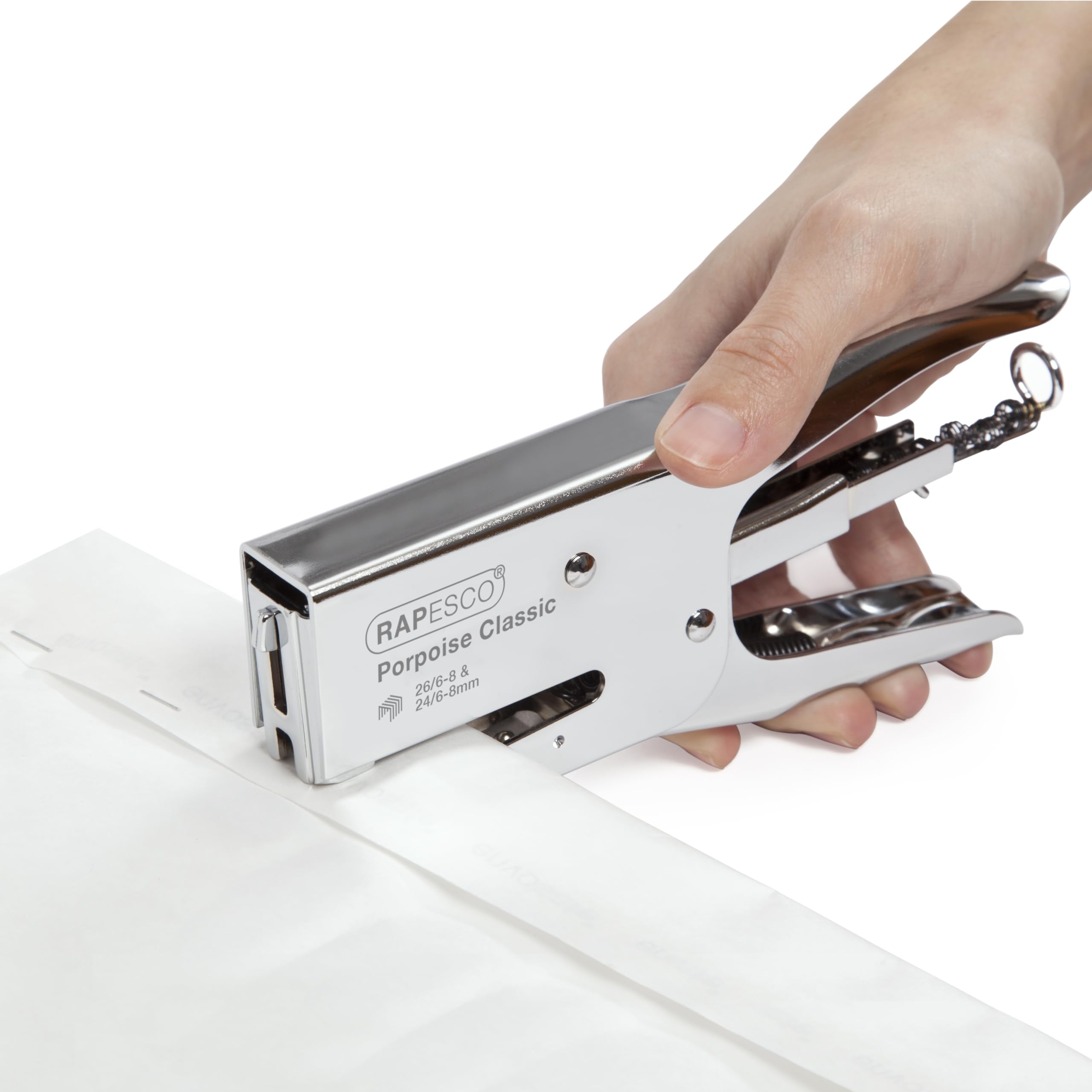RAPESCO 1298A Plier Stapling Set - 45 Sheet Capacity, Chrome Metal, Includes 2 Boxes of 5000 Staples 4