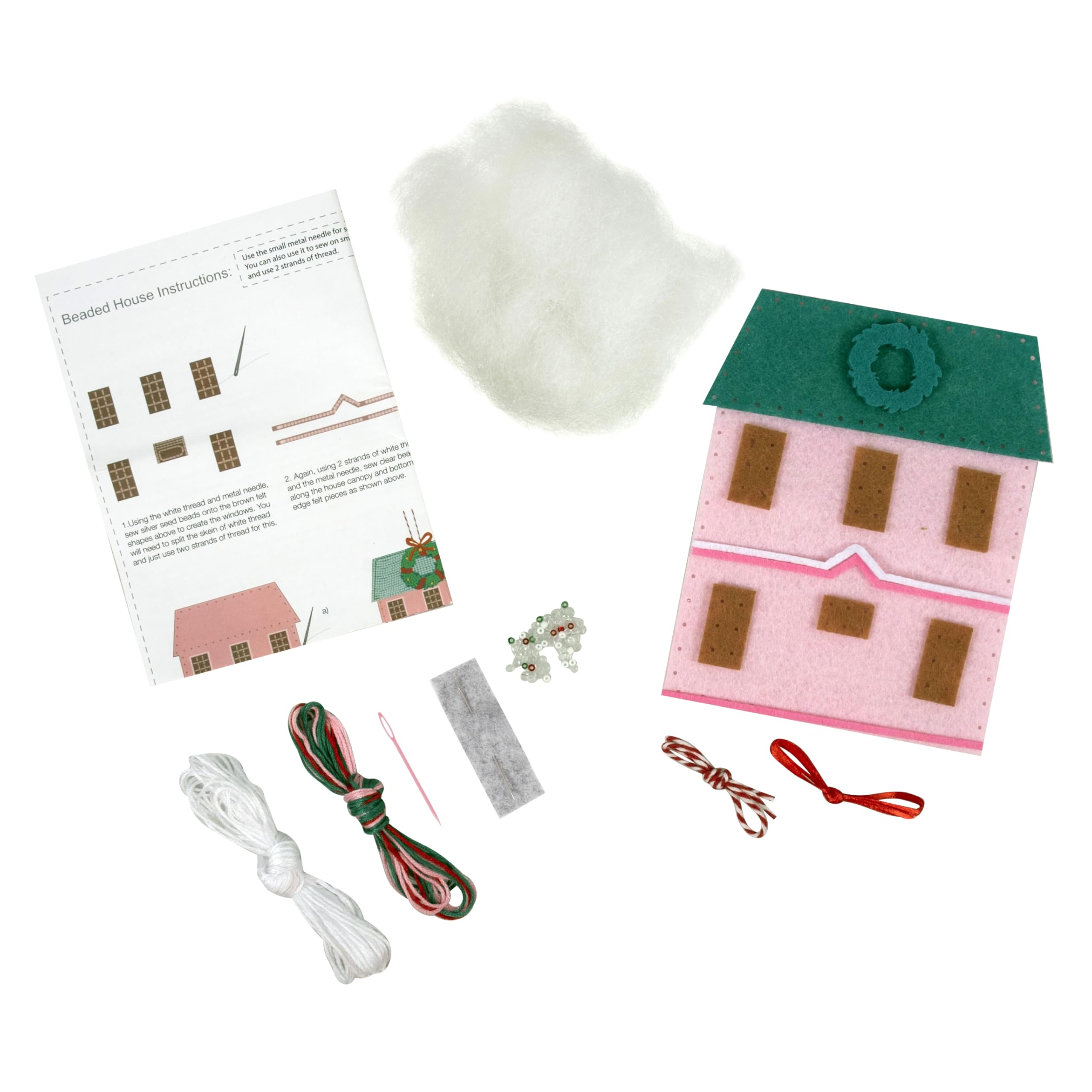 Trimits Christmas Felt Decoration Kit - Beaded House Craft Kit
