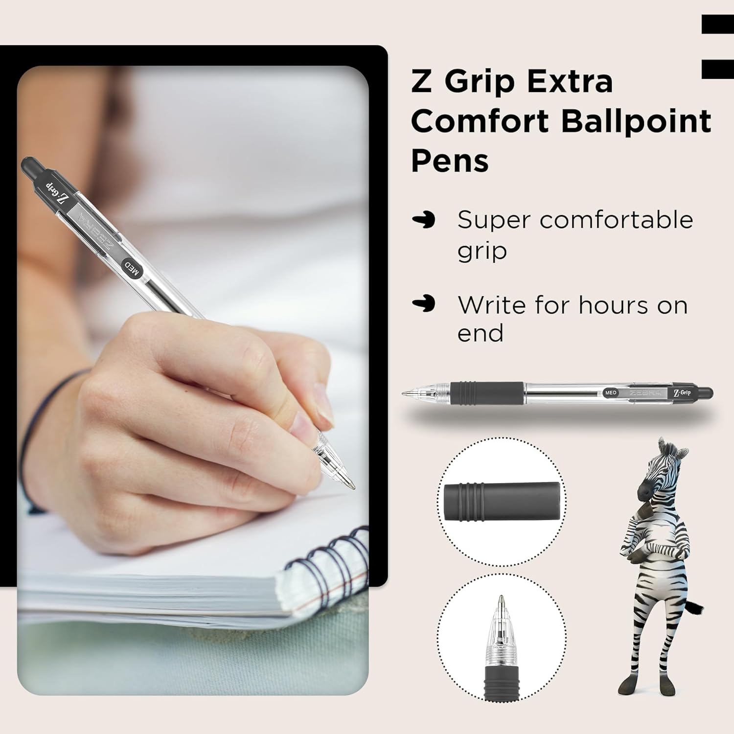 Zebra Pen Z Grip Black Ballpoint Pens with Pocket Clip 8pk, Retractable Black In 2