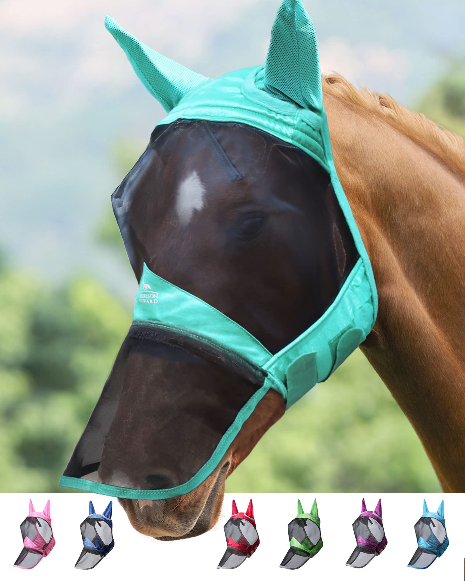Harrison Howard CareMaster Pro Luminous Fly Mask - 60% UV Protection | Cob Size | Summer Mint