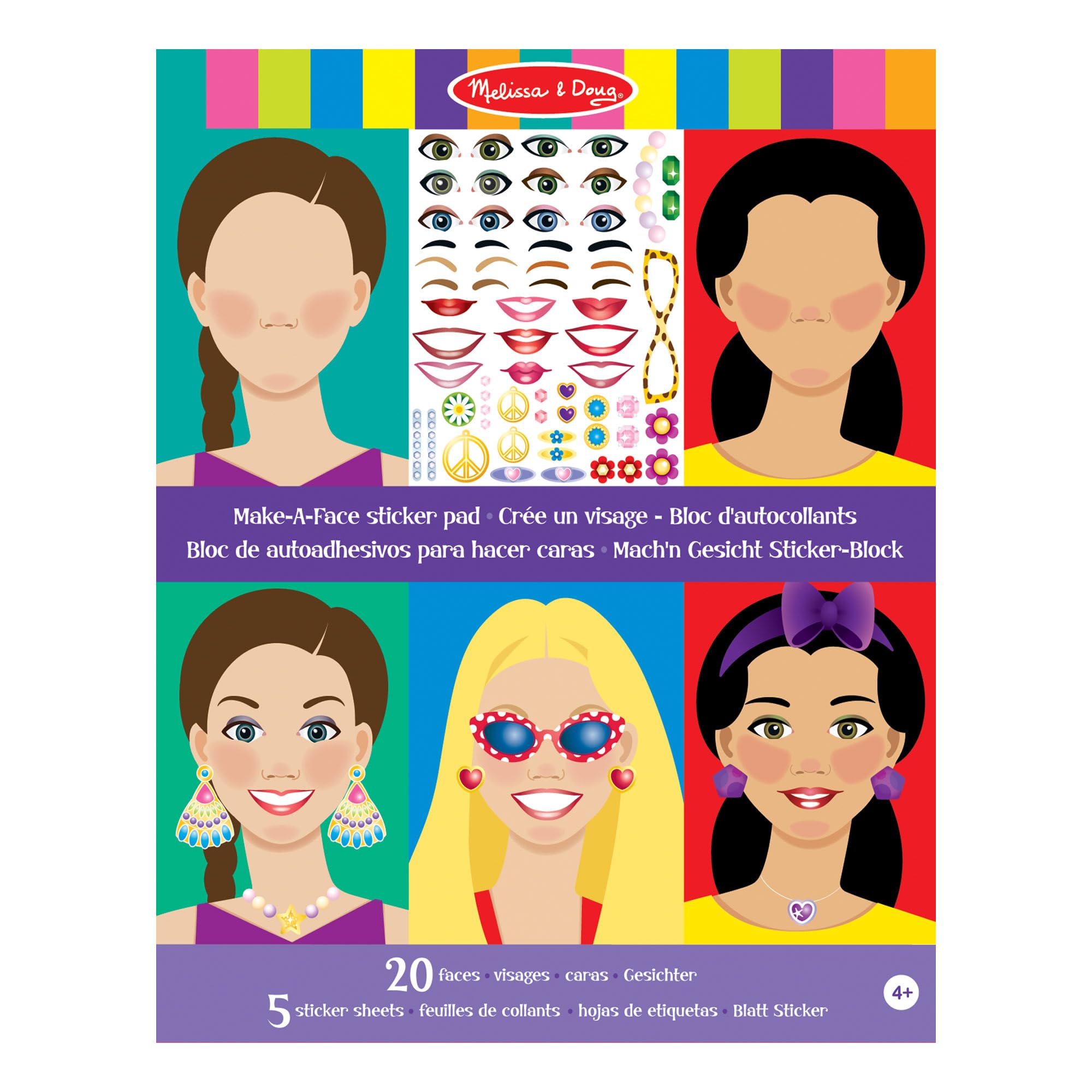 Melissa & Doug Reusable Sticker Book - Make a Face Theme | 250+ Stickers | Ages 3+