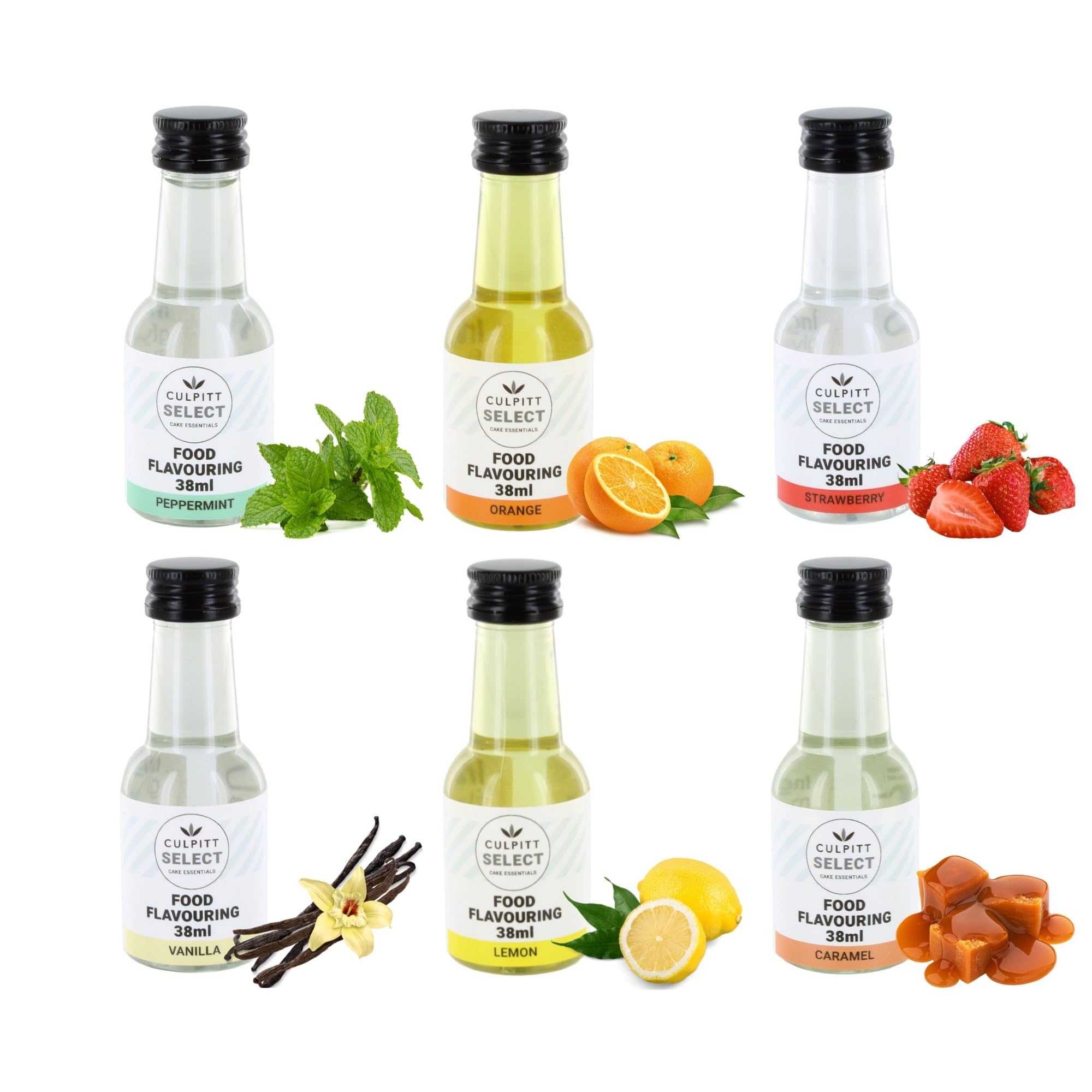 Culpitt Select Food Flavours Multipack - 6 x 38ml Bottles | Vanilla, Strawberry, Caramel & More