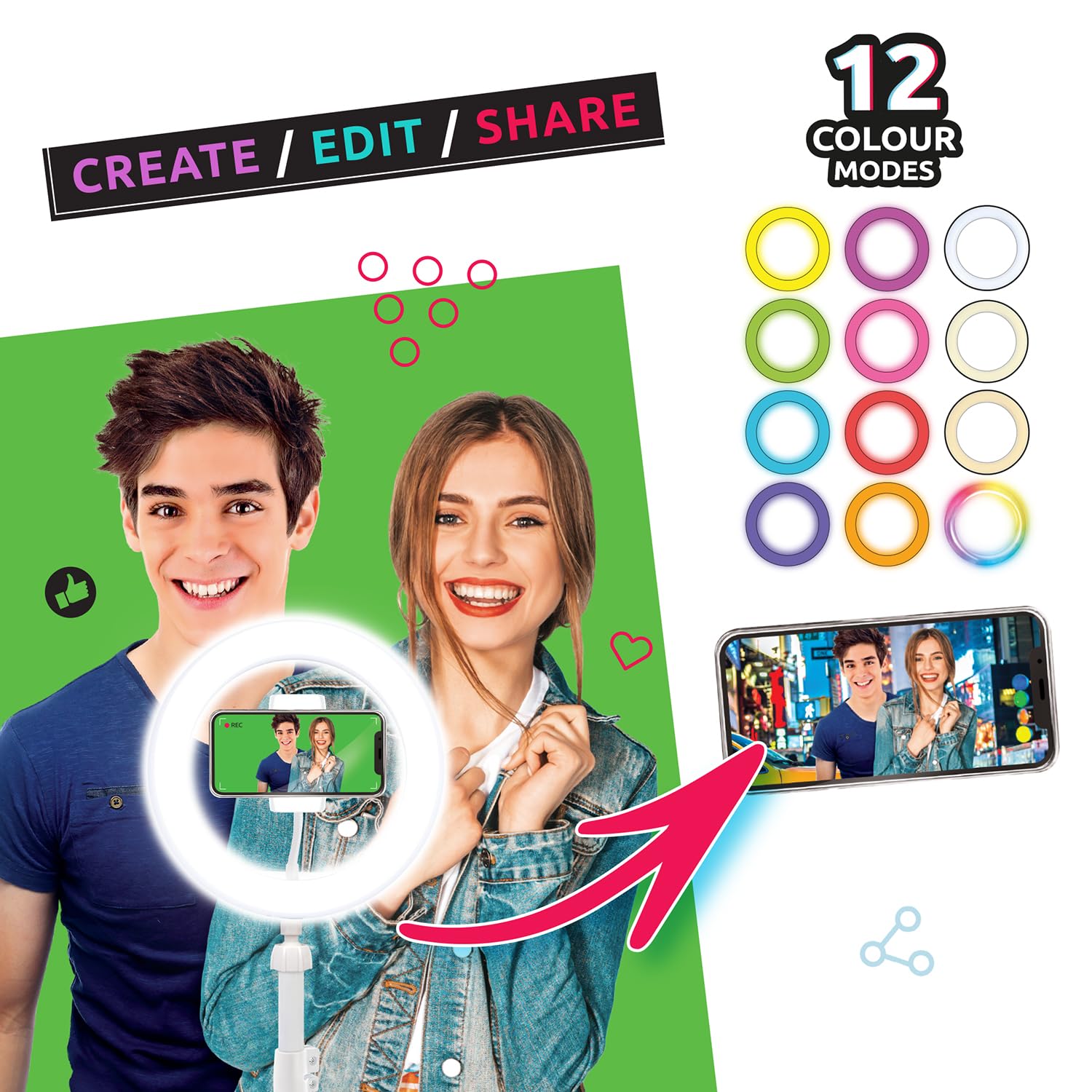 Studio Creator Video Maker Kit – White Edition | LED Ring Light, Green Screen, Tripod & Phone Holder 3