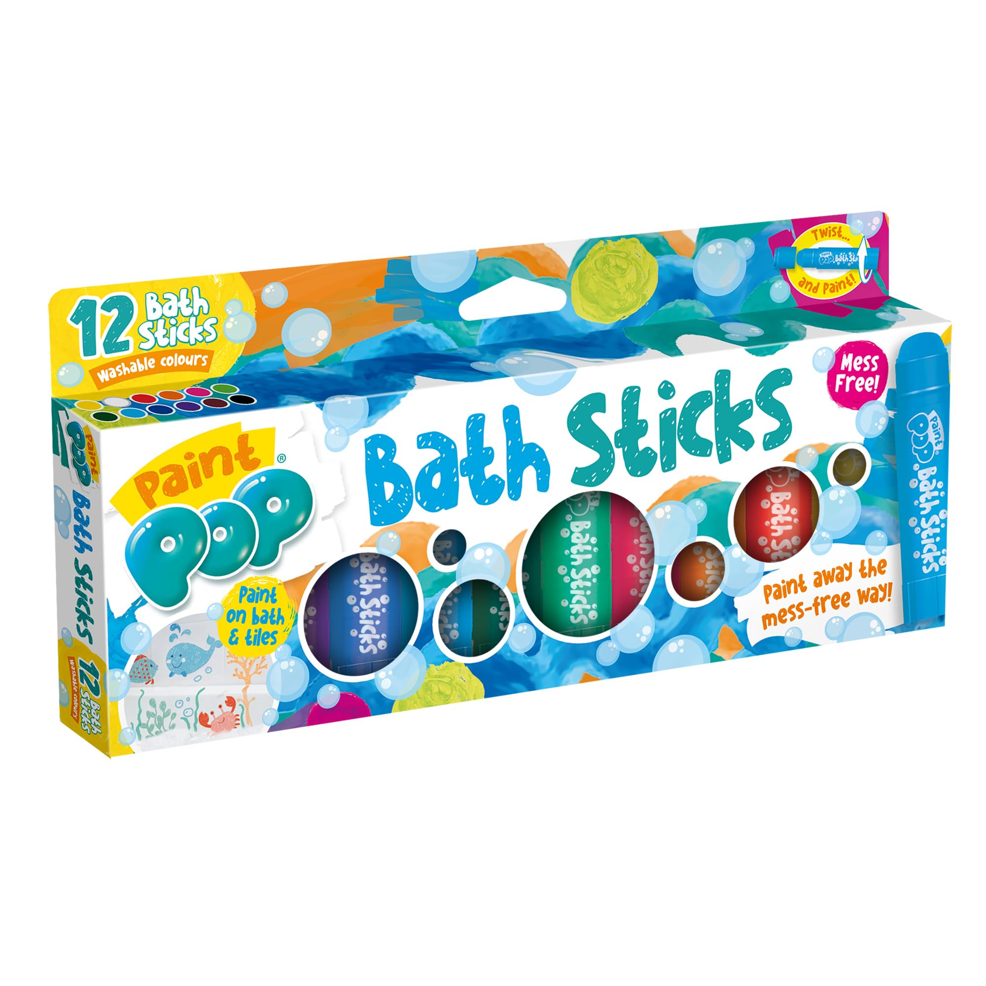 Paint Pop Bath Sticks for Kids - 12 Washable Pens | Fast Drying | Easy Clean Up