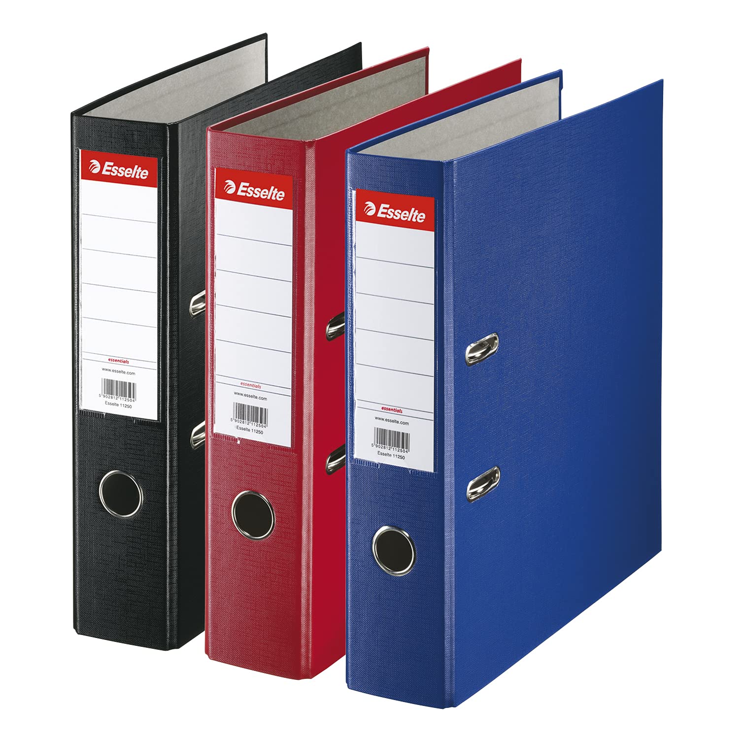 Esselte Lever Arch File Group Pack - 3 Files, A4, 550 Sheet Capacity, Assorted Colors (Red, Blue, Black) 1