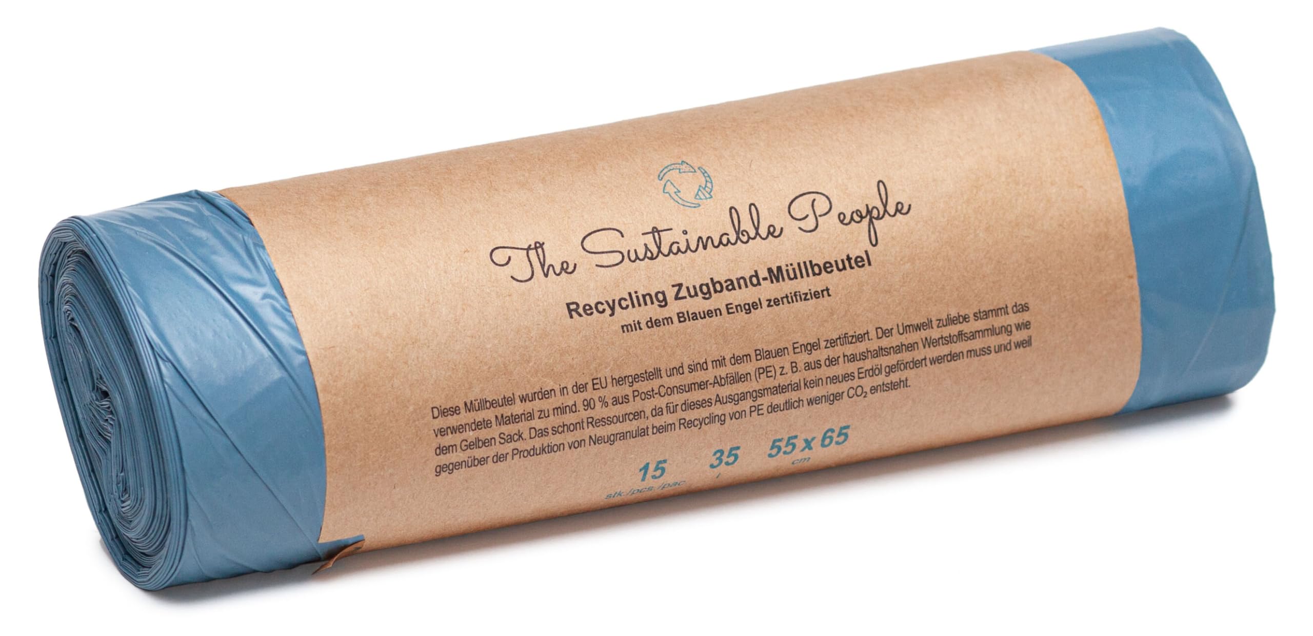 The Sustainable People Recycled Drawstring Bin Liners - 35L Capacity | 15 Count | Blue Angel Certified 1