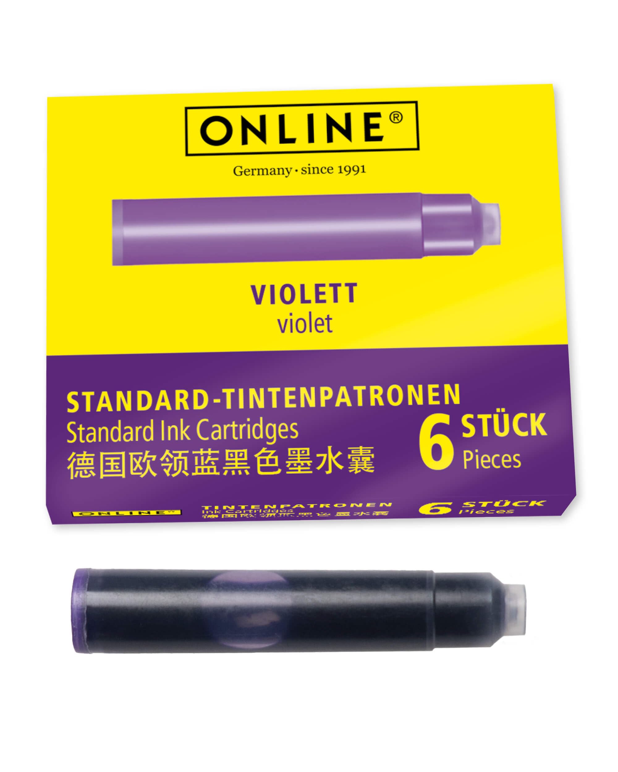 Online Standard Fountain Pen Ink Cartridges - Universal Fit, Lilac, 6 Pack