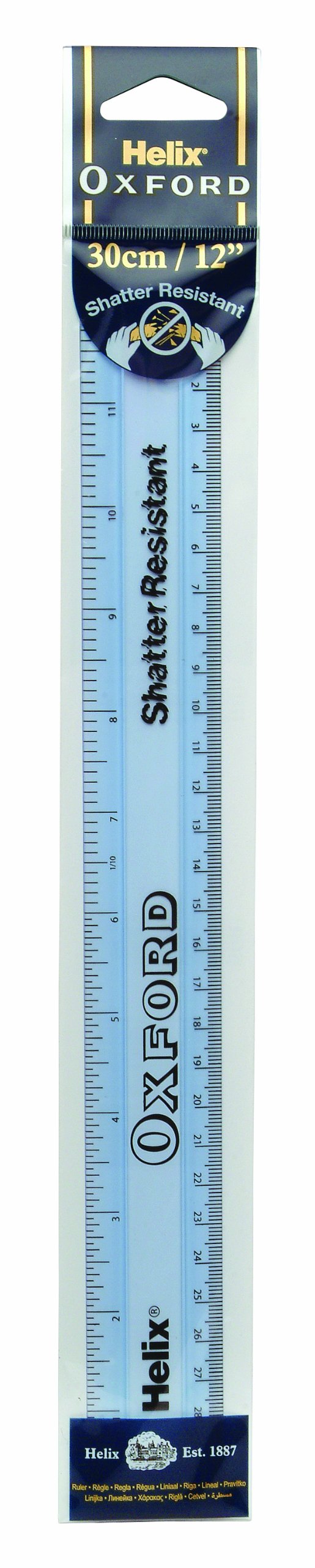 Helix Oxford 12 inch 30cm Shatter Resistant Ruler - Metric & Imperial Graduations | Acrylic