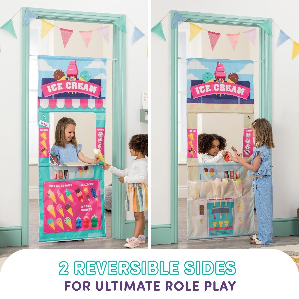 Playhouse Pop Up Play Town Hanging Doorway Ice Cream Shop Kids Role Play Toy 12