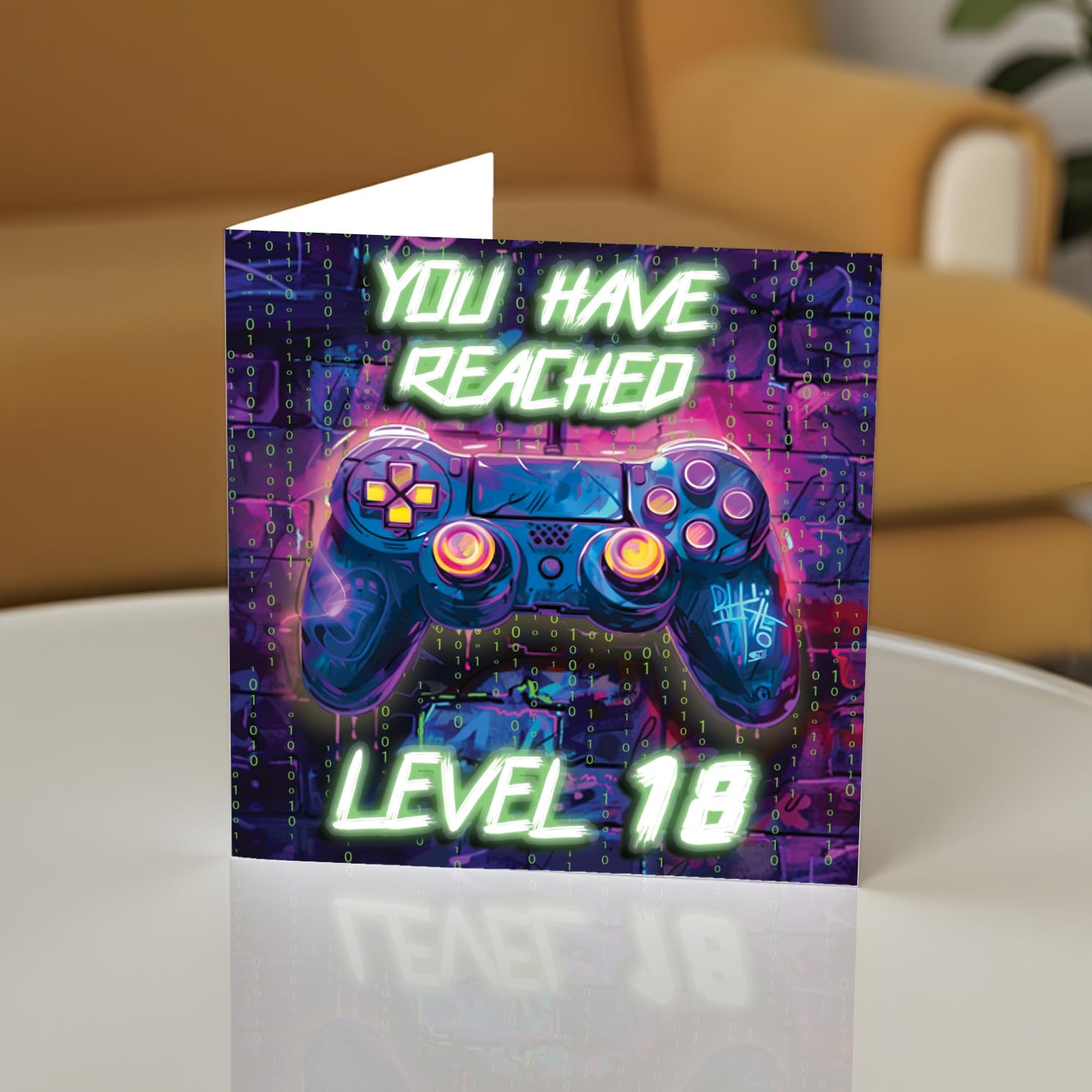 Stuff4 18th Birthday Card for Men - Neon Video Gamer Theme | 145mm Square Greeting Card 3