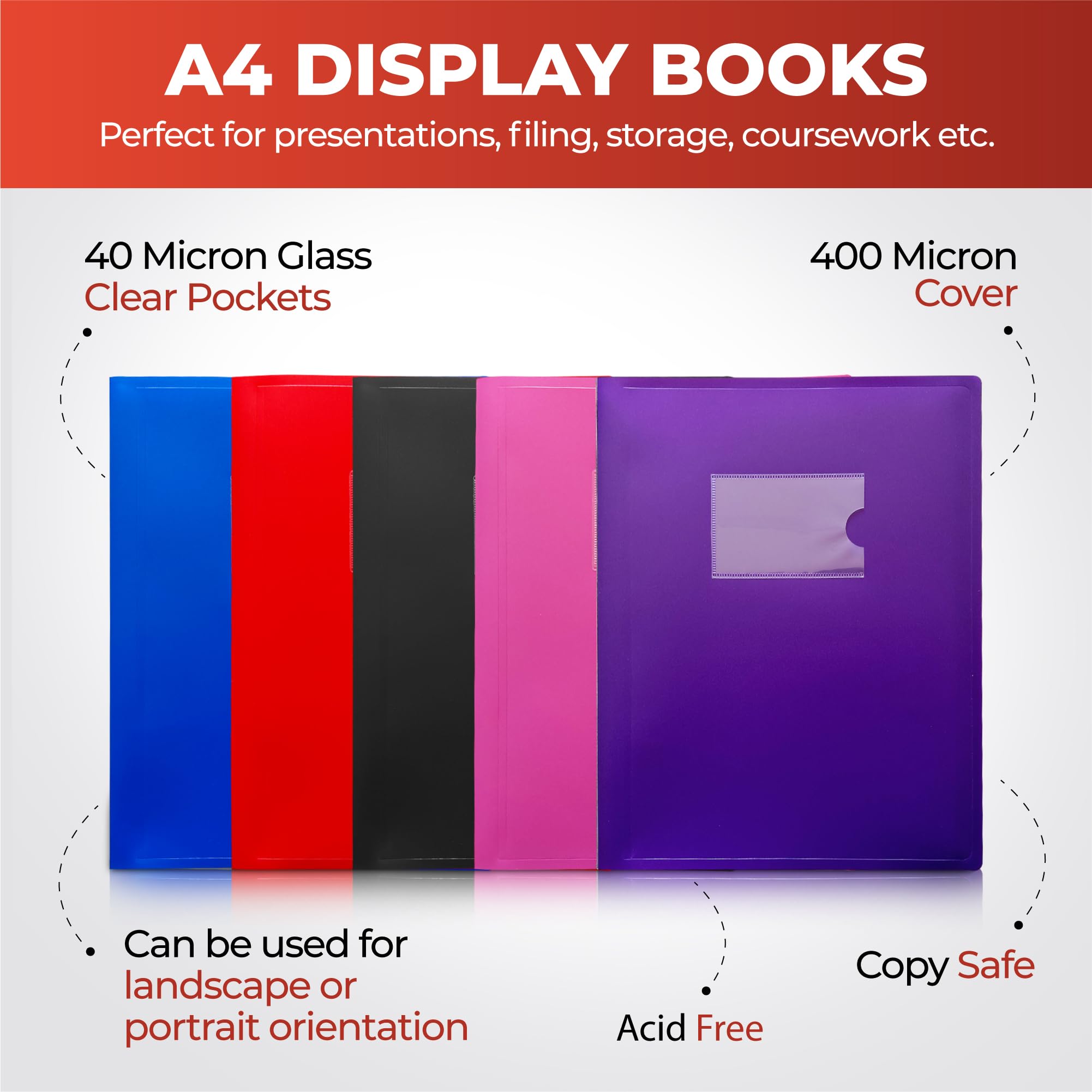 Janrax A4 Purple Presentation Book - 20 Pockets, Flexible Cover, Copy Safe