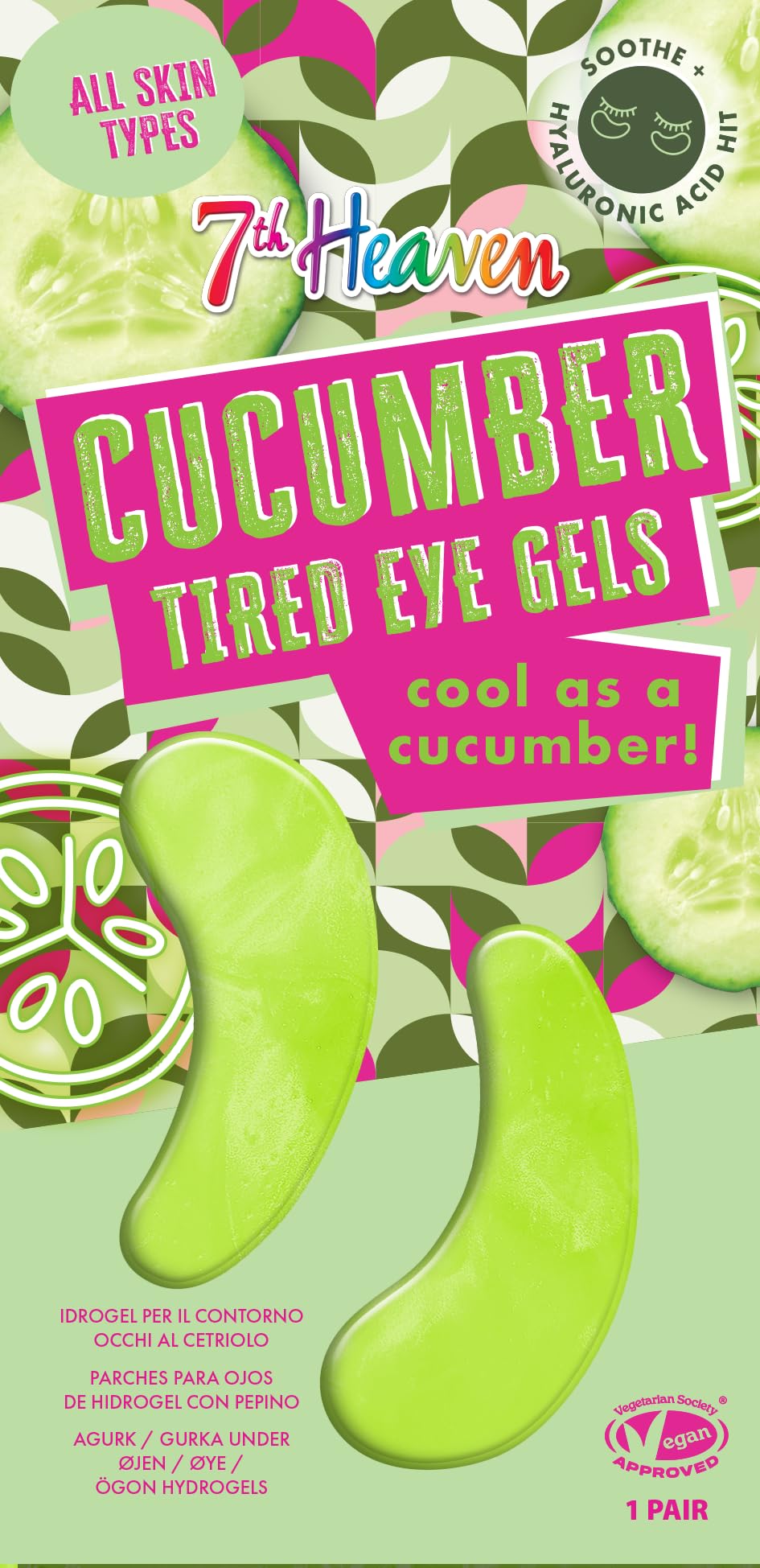 7th Heaven Cucumber Tired Eye Gels with Hyaluronic Acid - De-Puff & Hydrate | 1 Pair (2 Count)