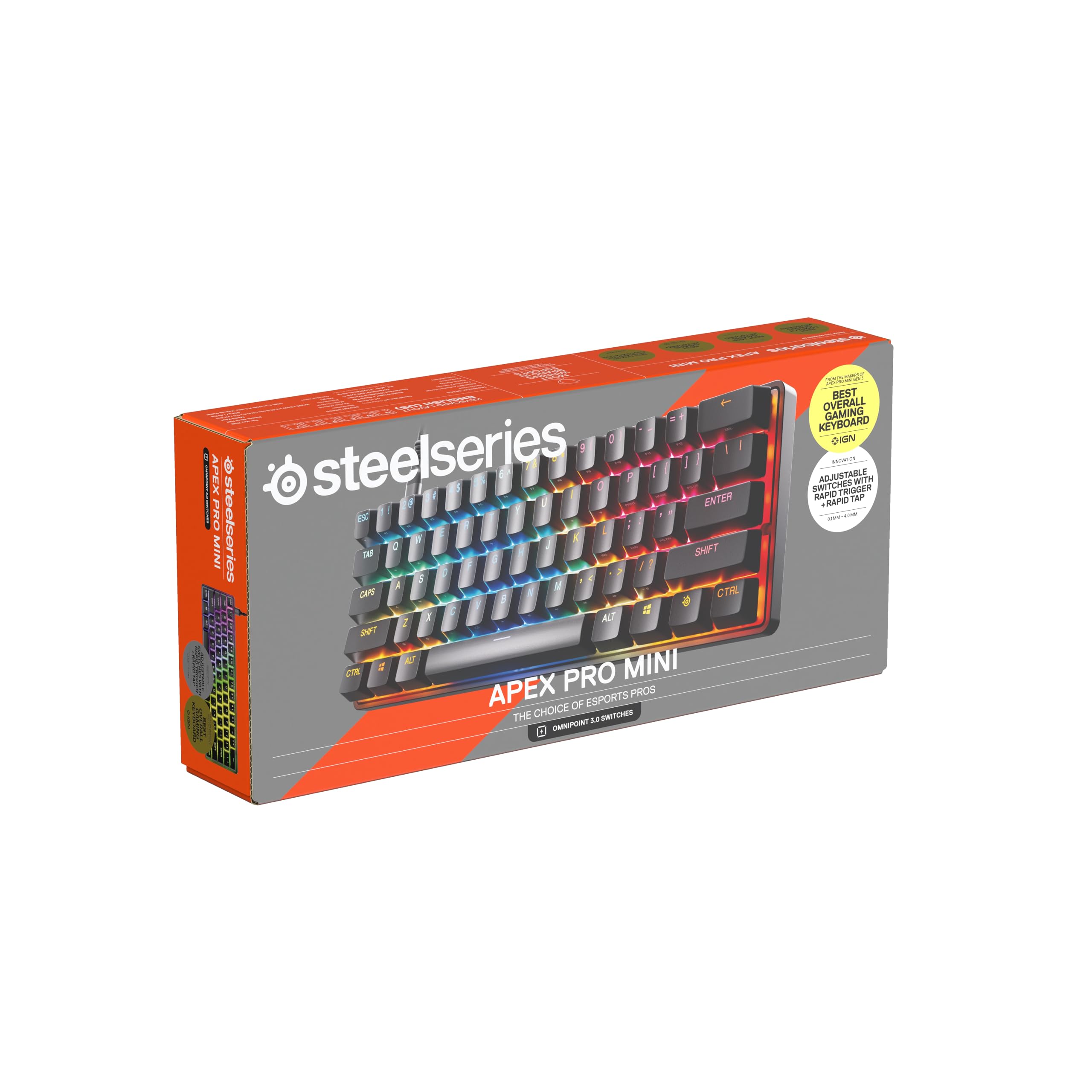 SteelSeries Apex Pro Mini Gen 3 - 60% Gaming Keyboard - OmniPoint 3.0 Hall Effect Switches - English QWERTY 18