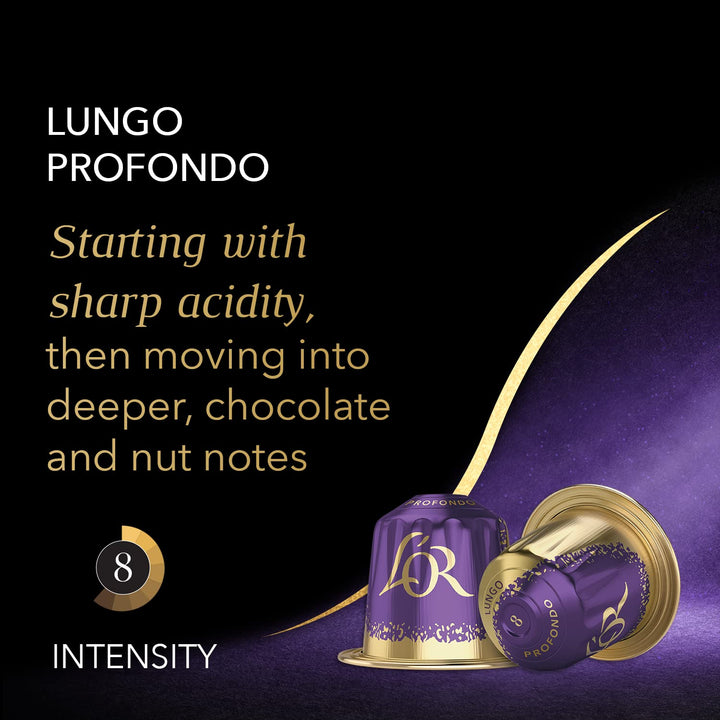 L'OR Espresso Lungo Profondo Coffee Pods x10 Intensity 8 - Compatible with Nespresso Machines