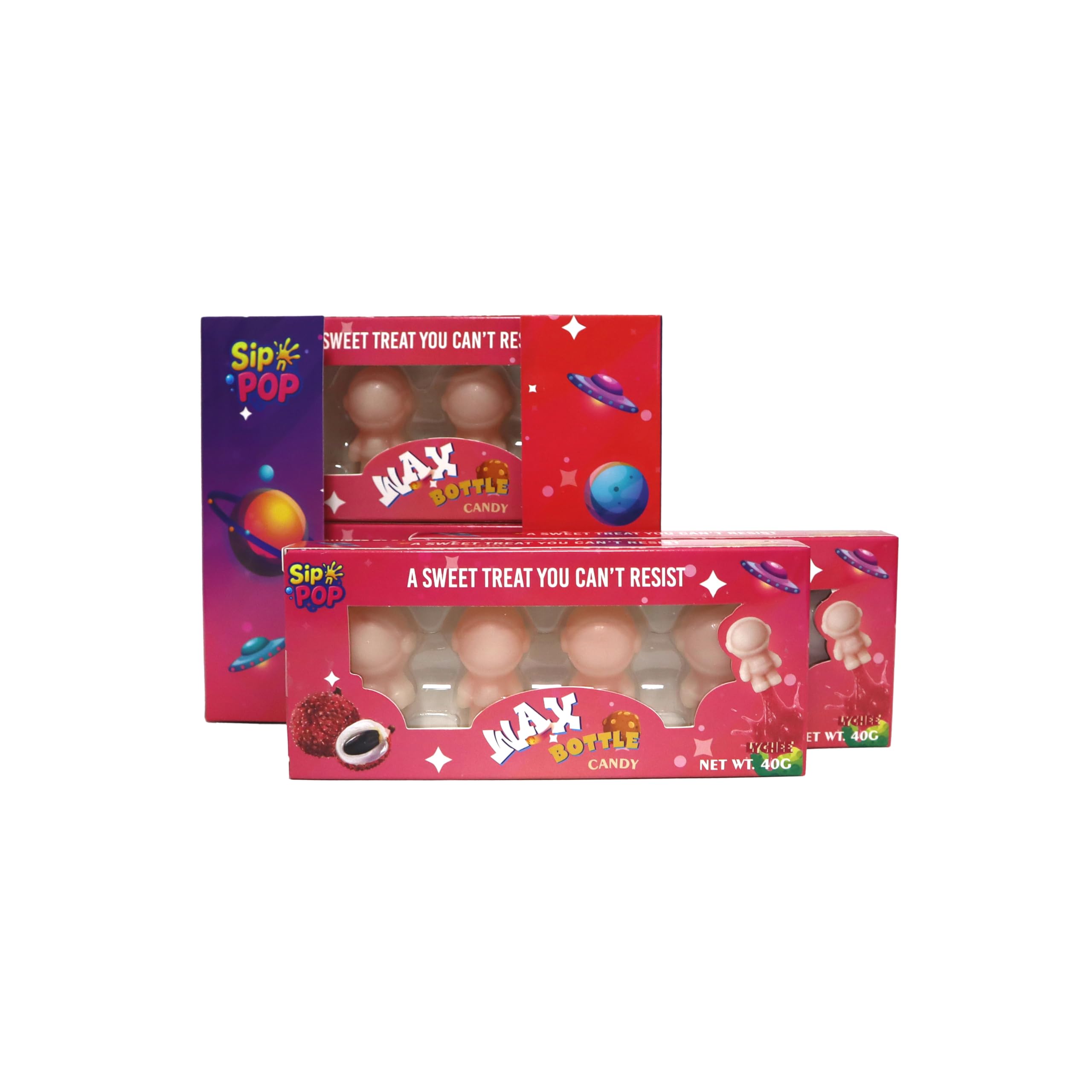 SHINE Spacemen Wax Candy - Lychee Flavor | Liquid Filled Novelty Sweet | 40g