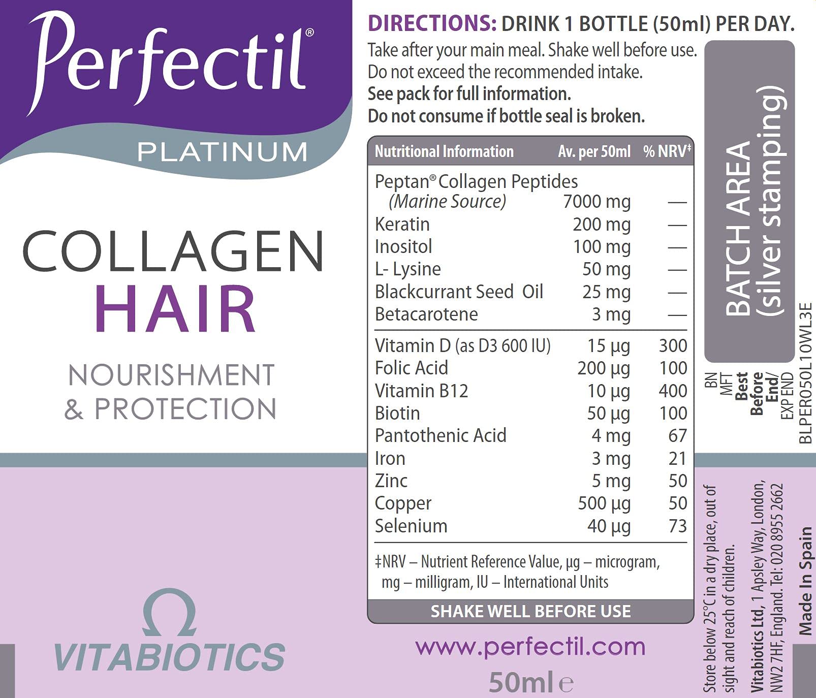 Perfectil Platinum Collagen Drink for Hair - 10 x 50 ml Vials 7