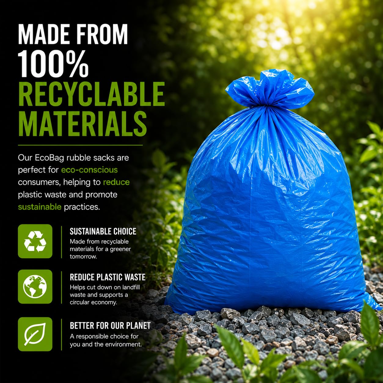 EcoBag Rubble Sacks - Heavy Duty Bin Liners | 40 Litre Capacity | 20 Count 8