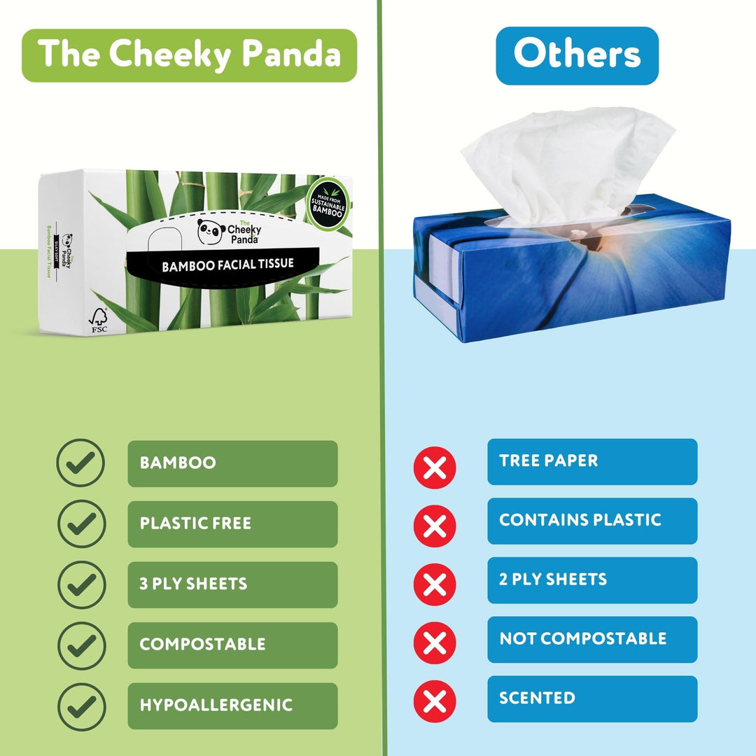 The Cheeky Panda – Bamboo Facial Tissues 3-Ply Flat Box (80 Tissues) Hypoallergenic, Plastic-Free, Eco-Friendly
