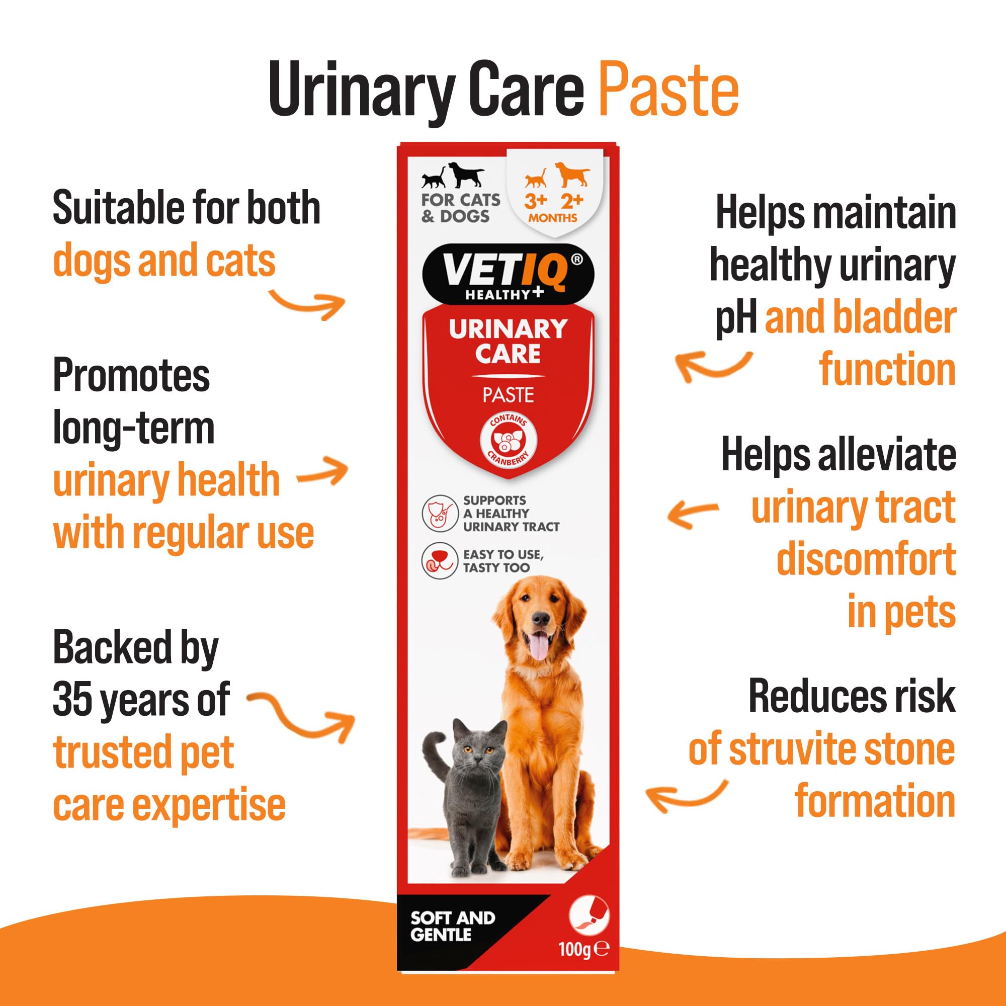 VETIQ Urinary Care Paste Supplement for Cats & Dogs with Cranberry | Supports Healthy Urinary pH | 100 g