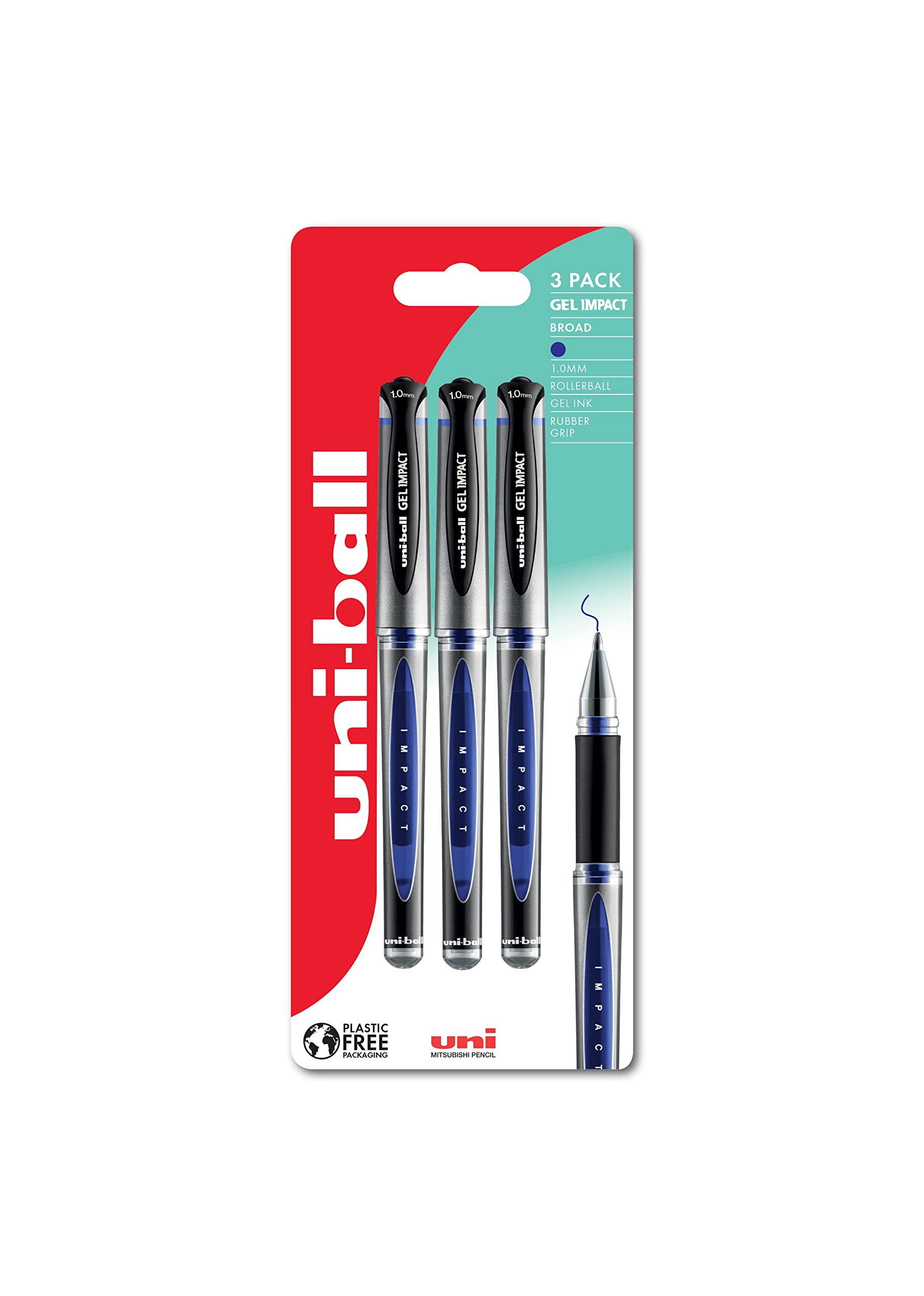 uni-ball UMN-153S Gel Impact Rollerball Pen - Broad 1.0mm Tip | Blue Ink | 3 Count Pack 1