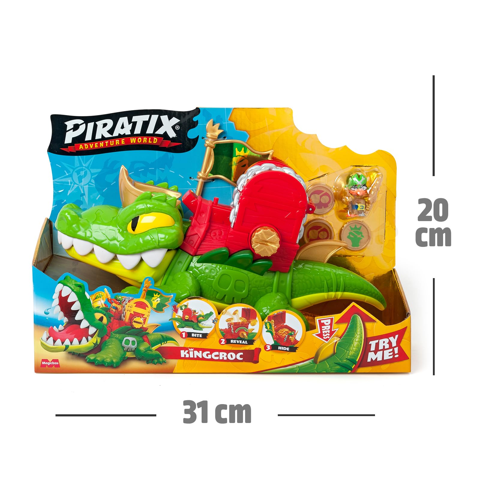 PIRATIX ADVENTURE WORLD King Croc Articulated Crocodile Figure | Includes Captain Jawcrush & Treasure 6