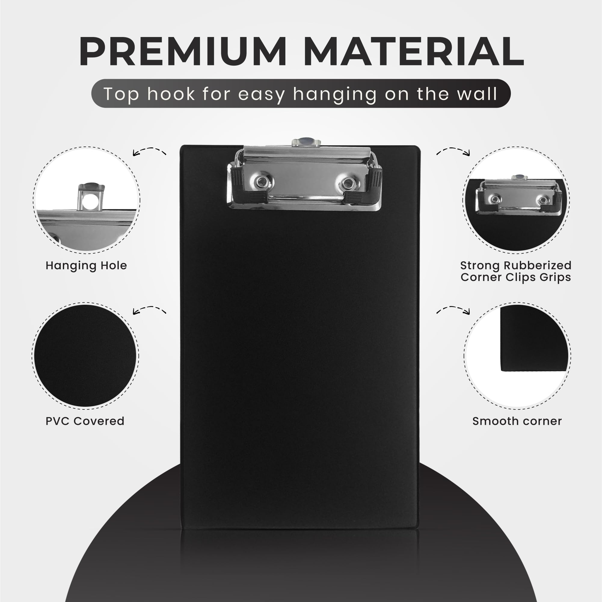 Janrax A6 Mini Clipboard - Black PVC Pocket Hardback Holder | 18.5 x 11cm | 25 Sheet Capacity 3
