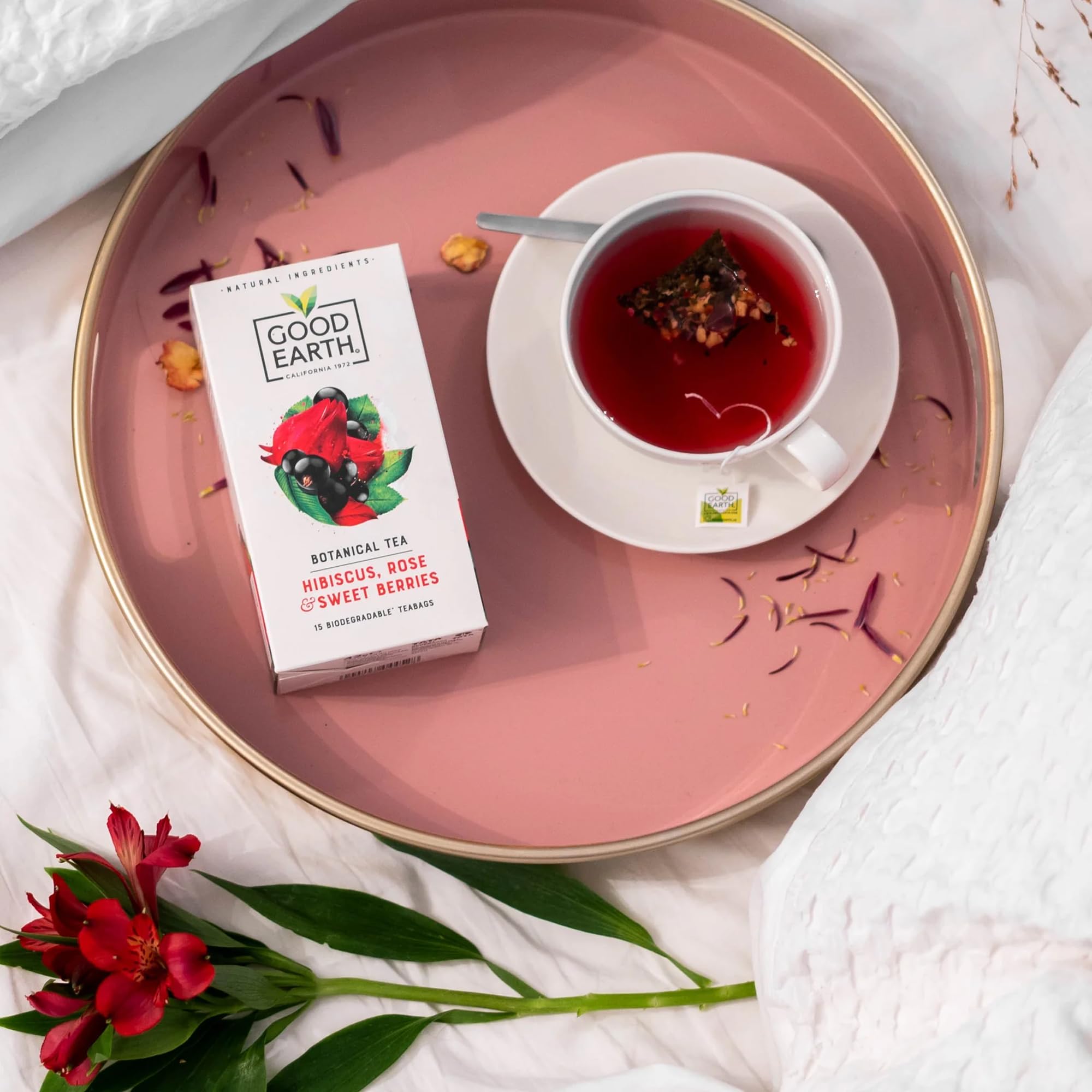 Good Earth Tea Co. Hibiscus, Sweet Berries & Rose Tea - 5 x 15 Teabags 10