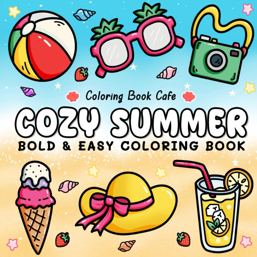 Majosta Cozy Summer Coloring Book - Bold & Easy Designs | Paperback | 72 Pages 1