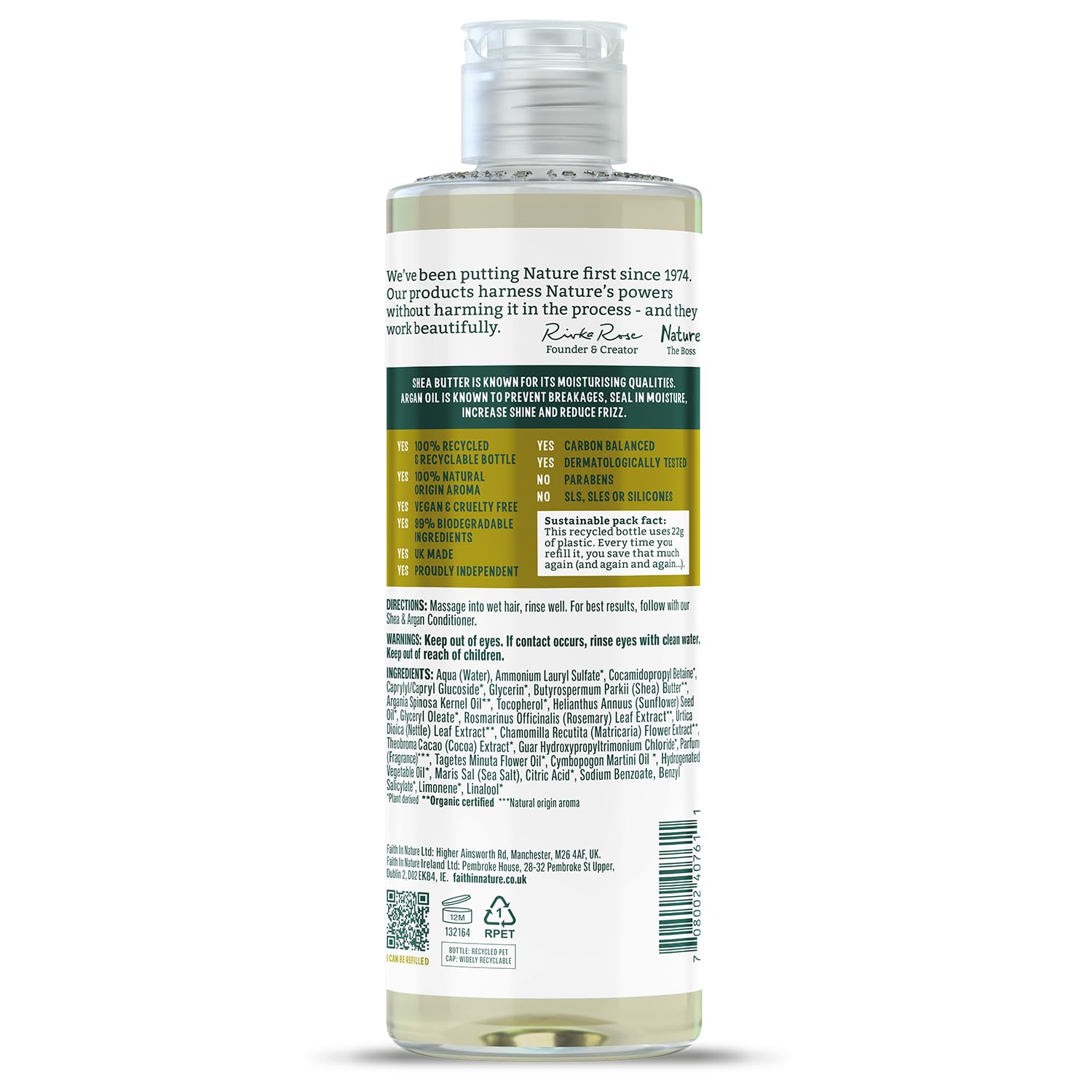 Faith In Nature Natural Shea & Argan Shampoo, Moisturising for Curly Hair & Dry Scalp, Vegan & Cruelty Free, No SLS, Silicones or Parabens, 400ml 3