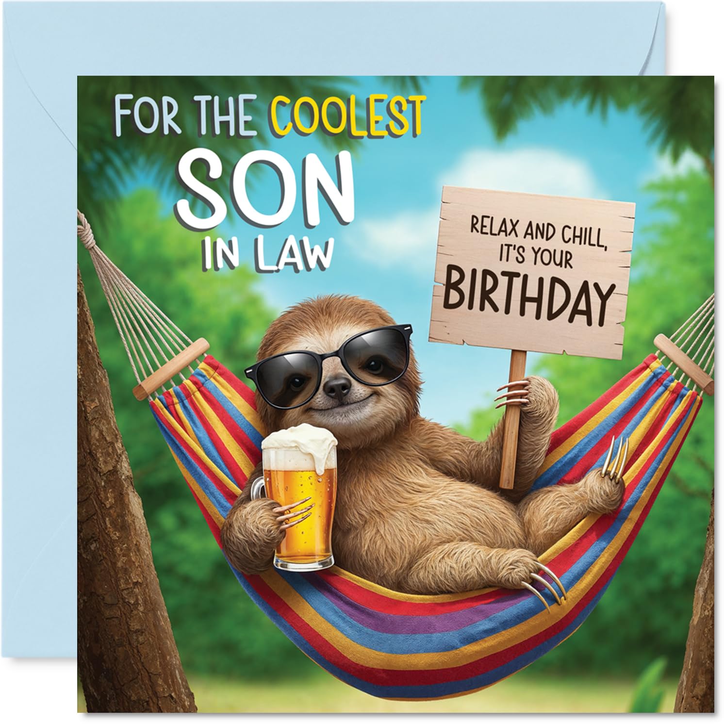 Stuff4 Son in Law Birthday Card - Chilled Out Sloth Design | 145mm x 145mm 1