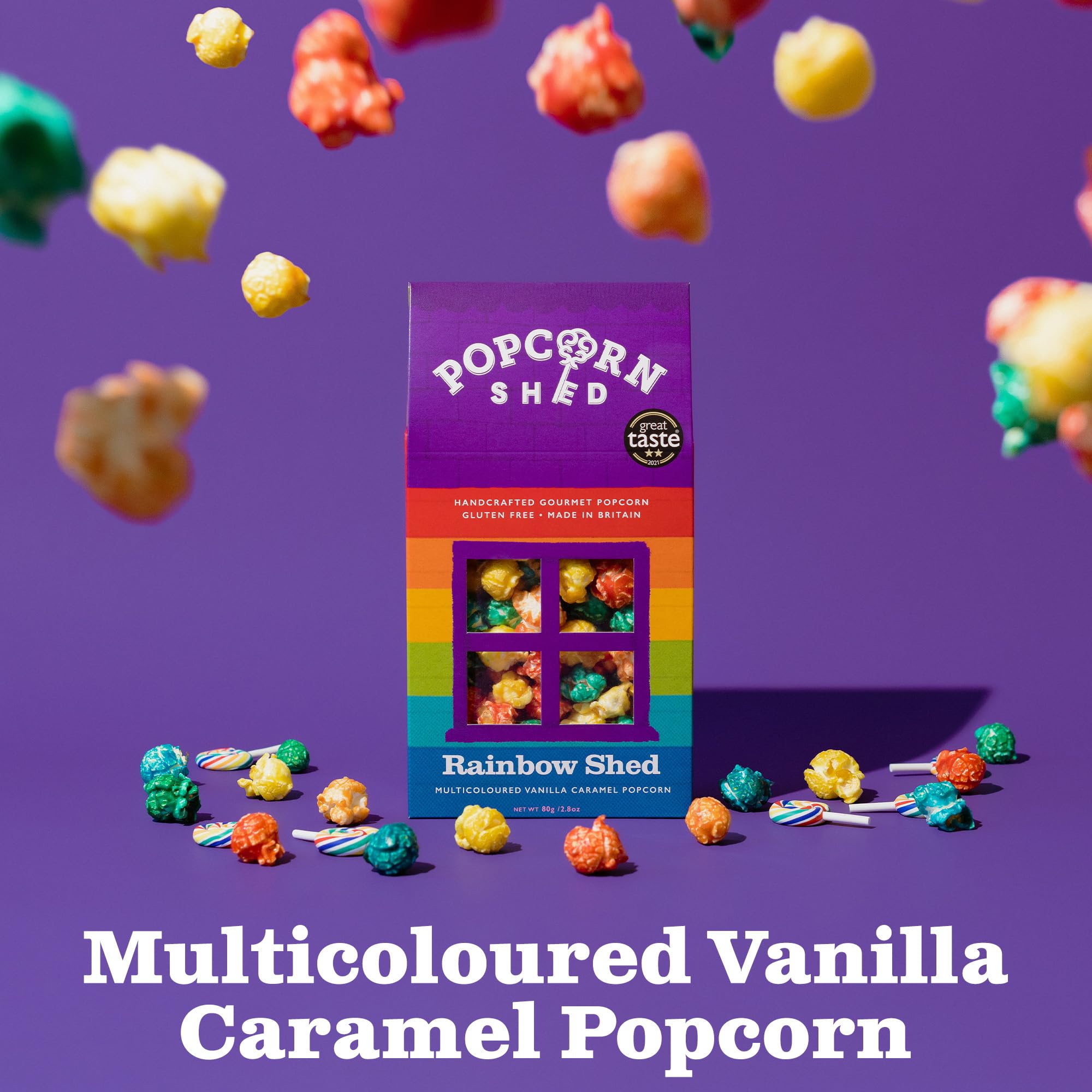 Popcorn Shed Rainbow Shed Gourmet Popcorn (1 x 80g) - Multicoloured Vanilla Caramel Snack 12