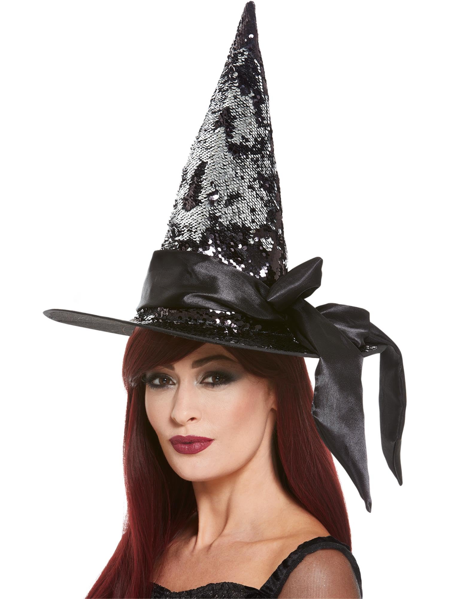Smiffys Deluxe Reversible Sequin Witch Hat - Black & Silver, One Size, Adult Fancy Dress Accessory 1