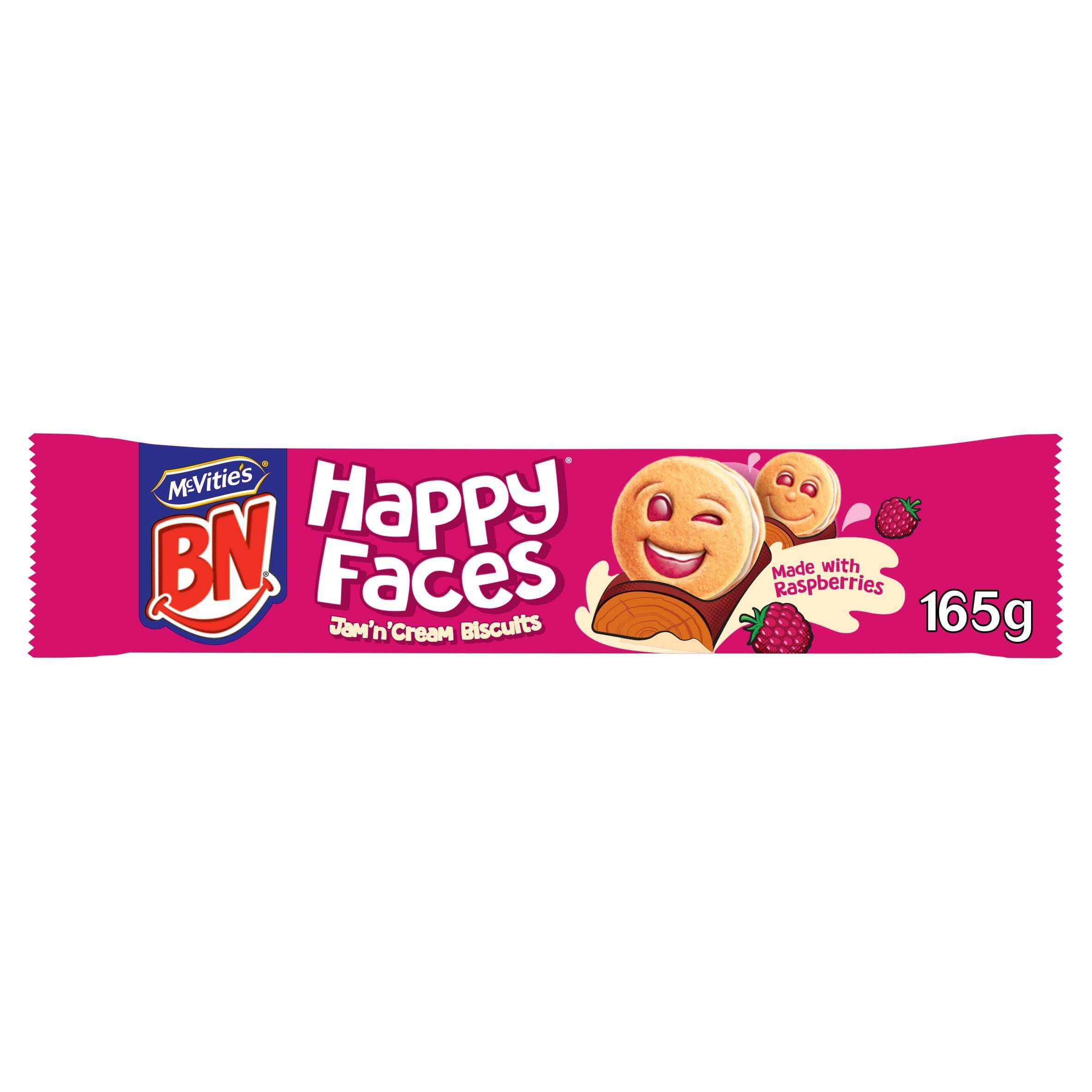 McVitie's BN Happy Faces Jam 'n' Cream Biscuits - Raspberry Flavour | 165g Pack 1