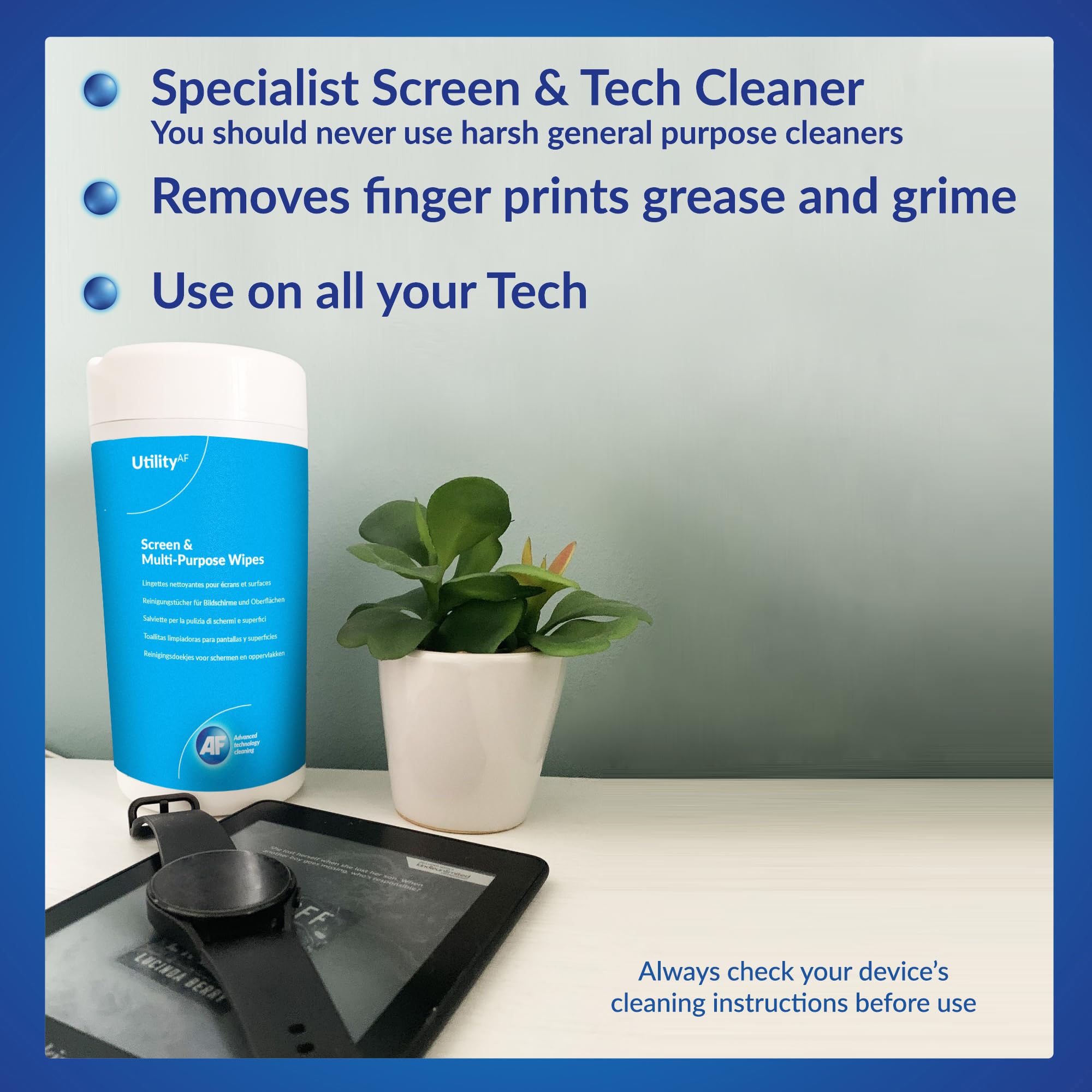 AF Utility Screen and Keyboard Cleaning Wipes - 60 Count Pre-moistened Anti-Static Formula
