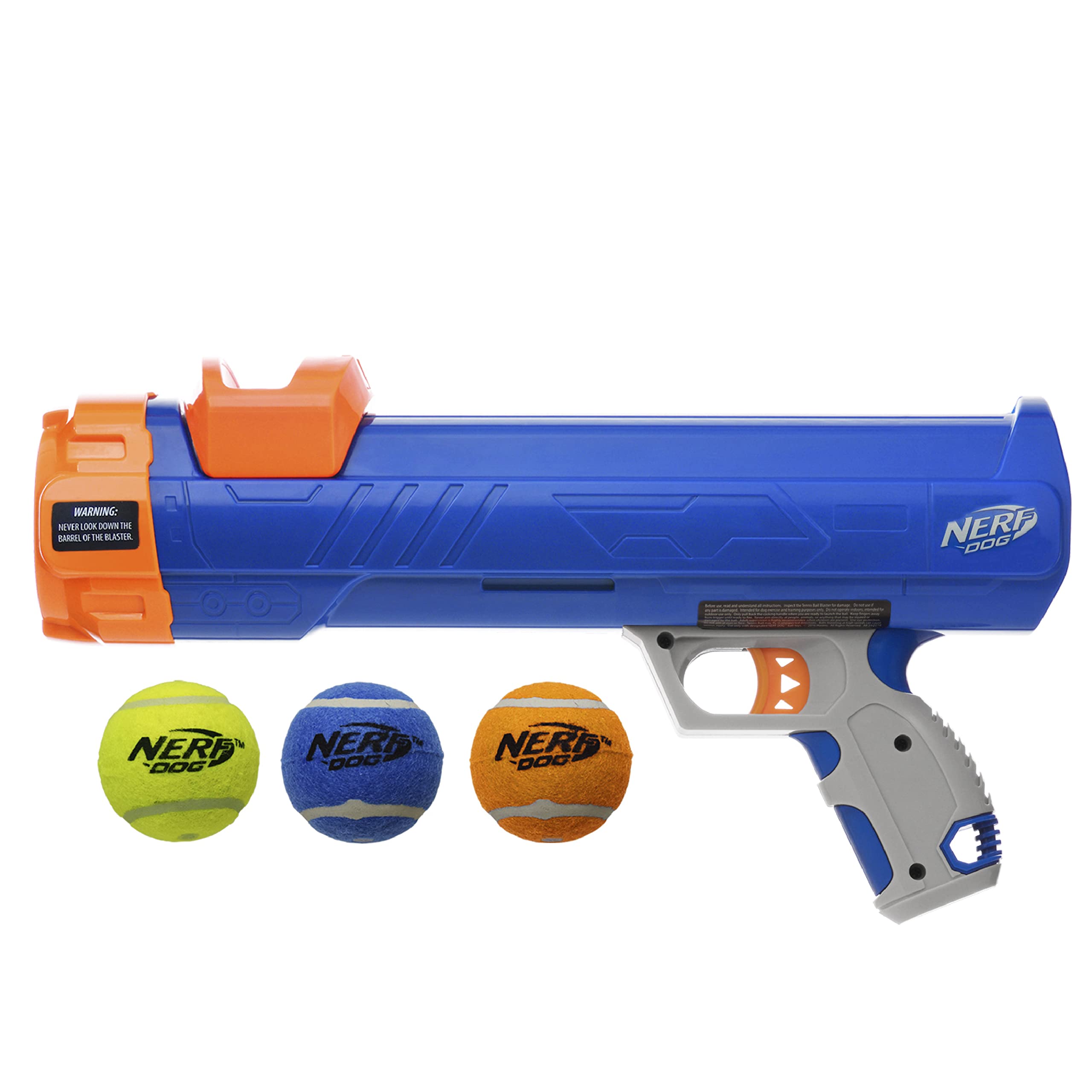 Nerf Dog 12in Blaster w/o Ball Clip | Shoots Up to 50 Feet | Includes 3 Squeak Tennis Balls 4
