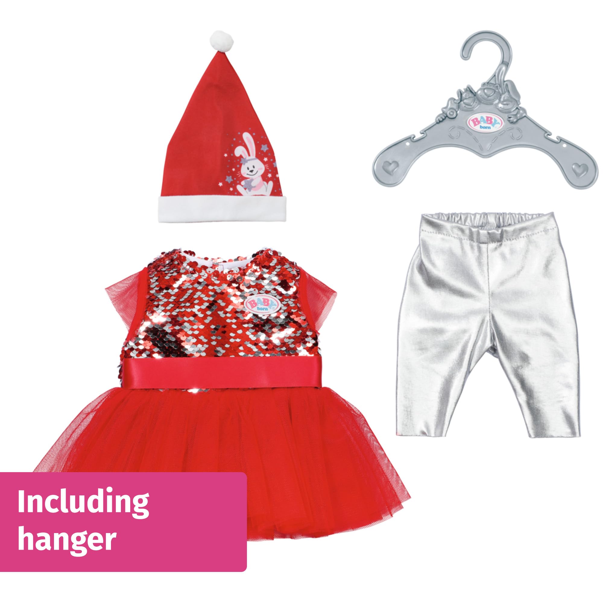 BABY born Christmas Dress - Festive Outfit with Sequins, Leggings & Hat for 43cm Dolls 15