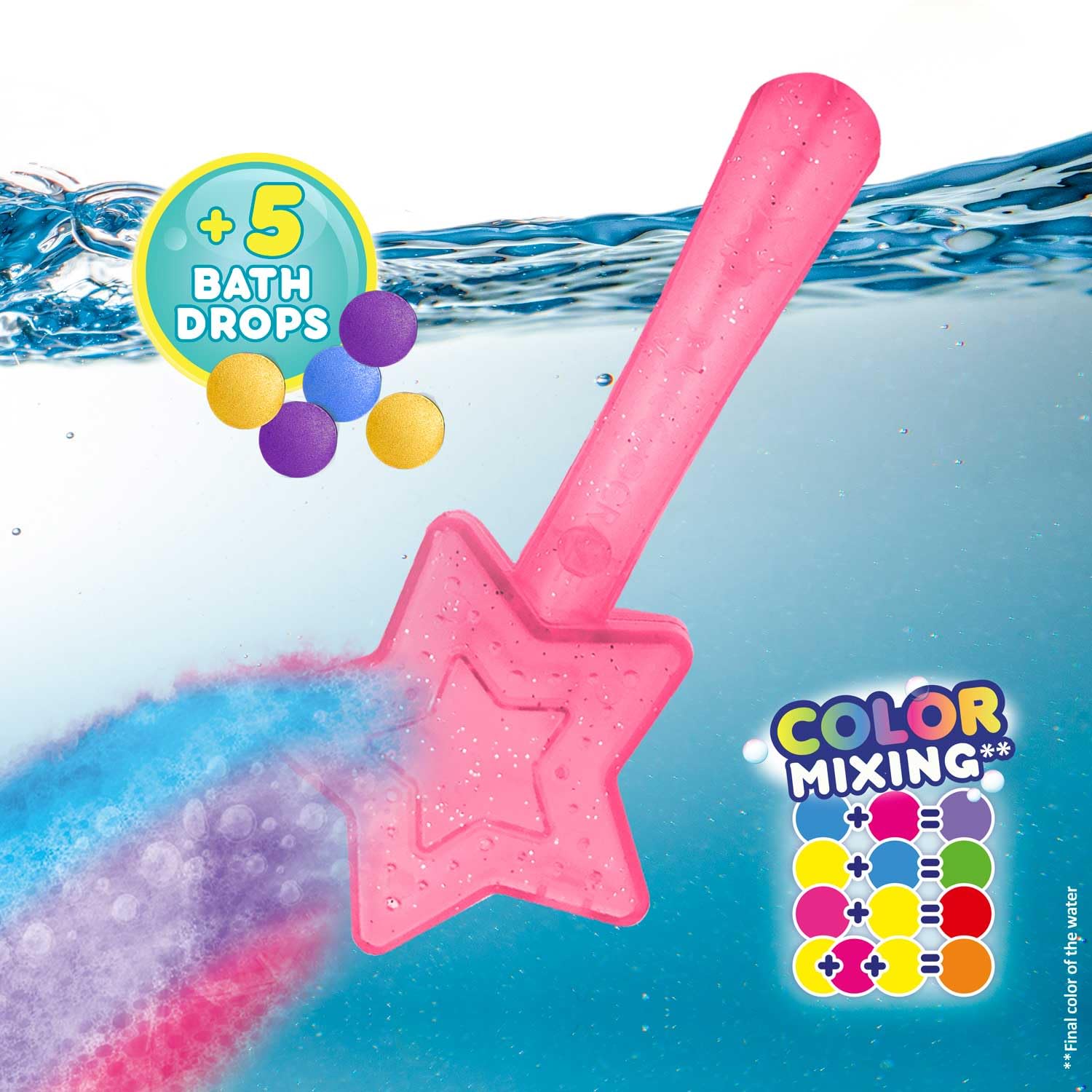 INKEE Magic Wand for Bathtub Color Mixing | Includes 5 Bath Drops | Ages 3+